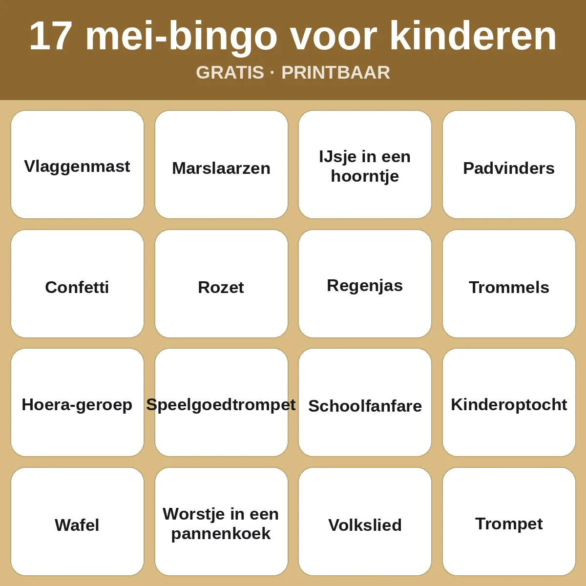 17 mei-bingo voor kinderen – gratis bingo om te printen voor kinderen