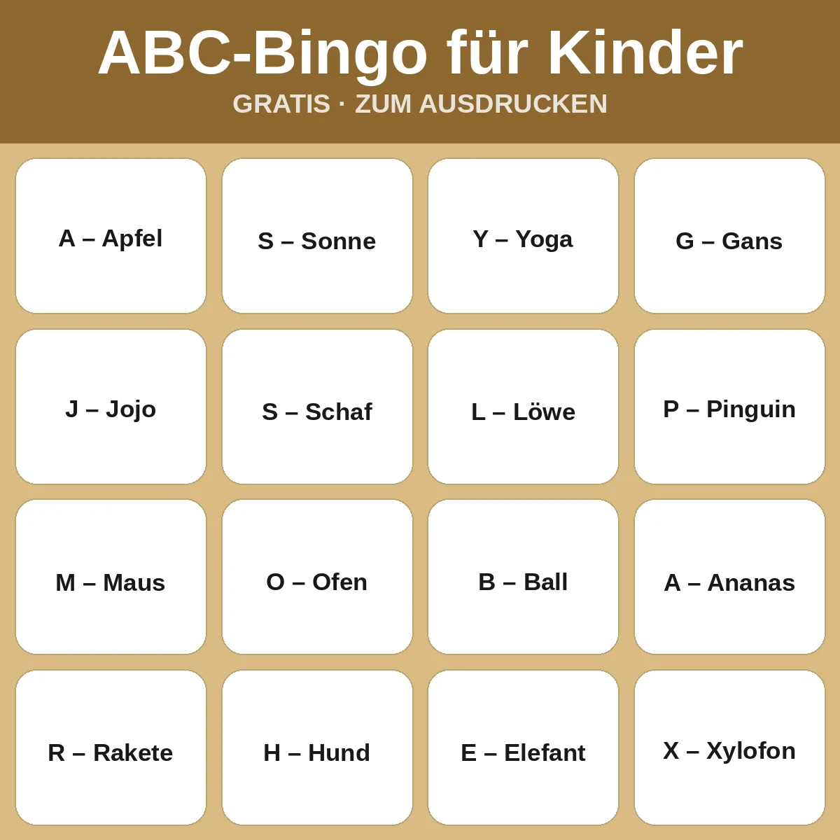 ABC-Bingo für Kinder – kostenloses Bingo zum Ausdrucken für Kinder