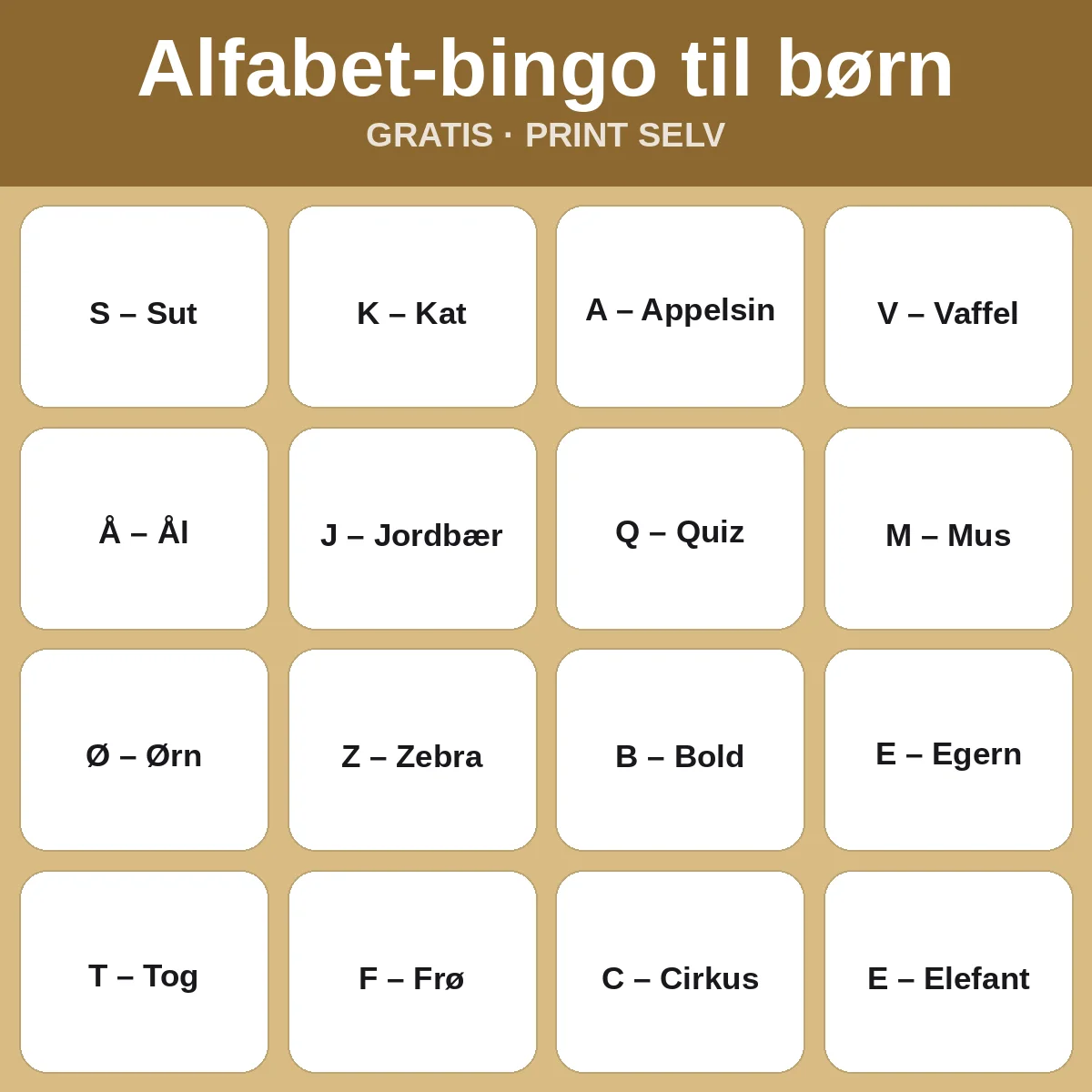 Alfabet-bingo til børn – gratis bingo til print for børn