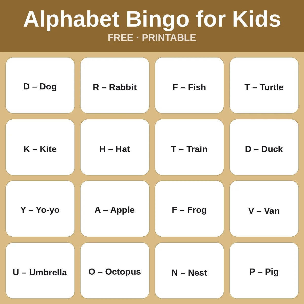 Alphabet Bingo for Kids – free printable bingo for kids