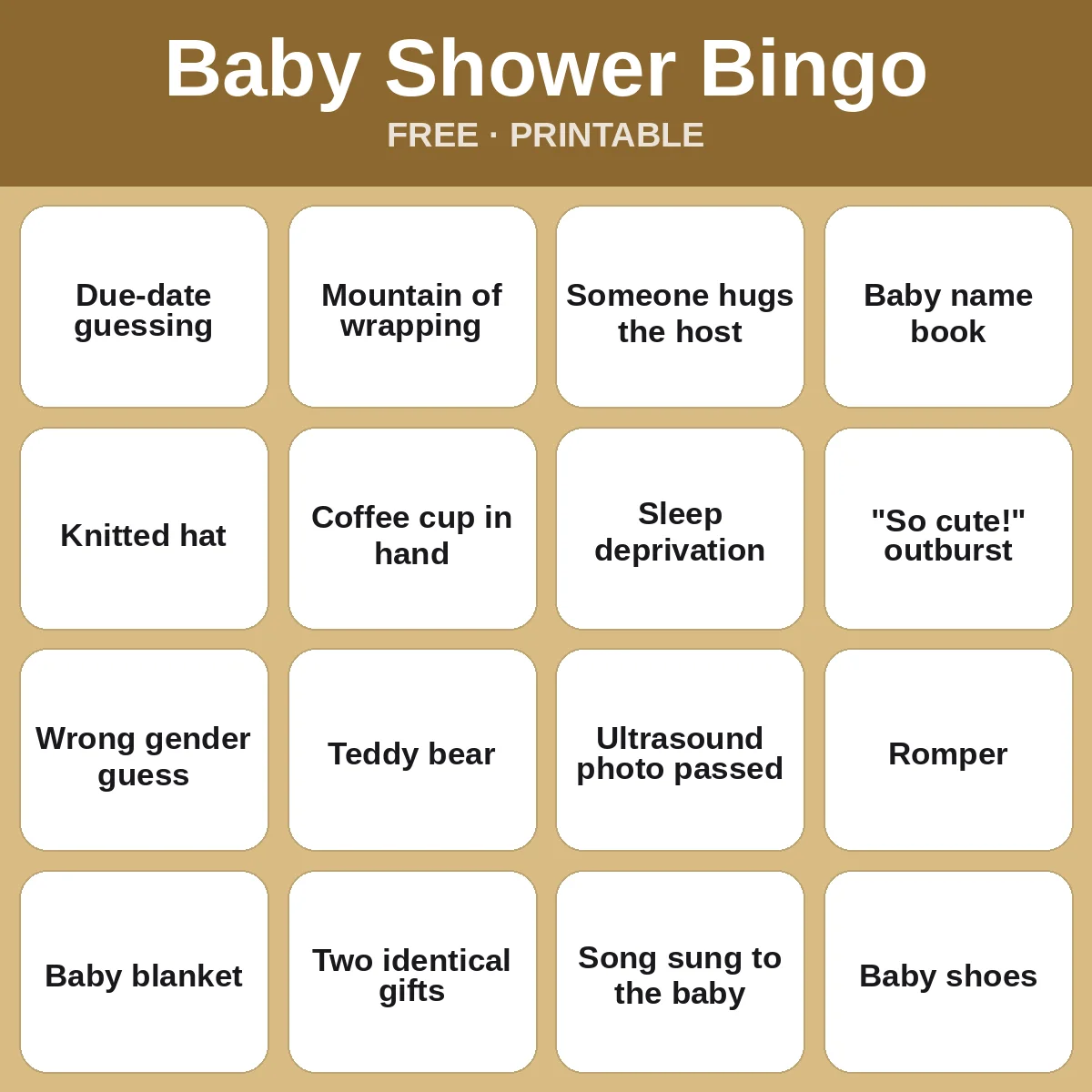 Baby Shower Bingo – free printable bingo for kids