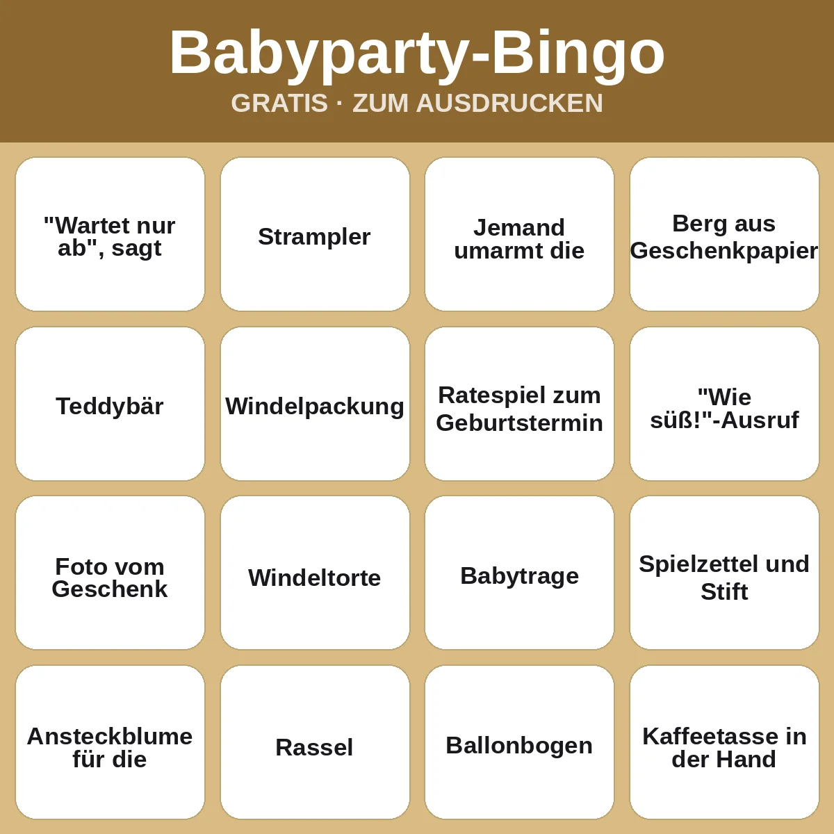 Babyparty-Bingo – kostenloses Bingo zum Ausdrucken für Kinder
