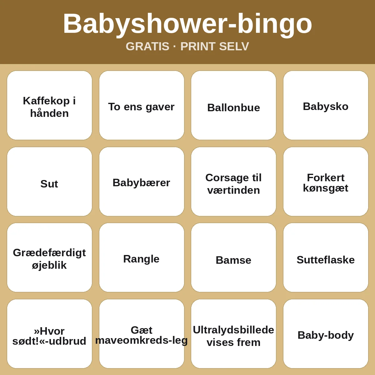 Babyshower-bingo – gratis bingo til print for børn