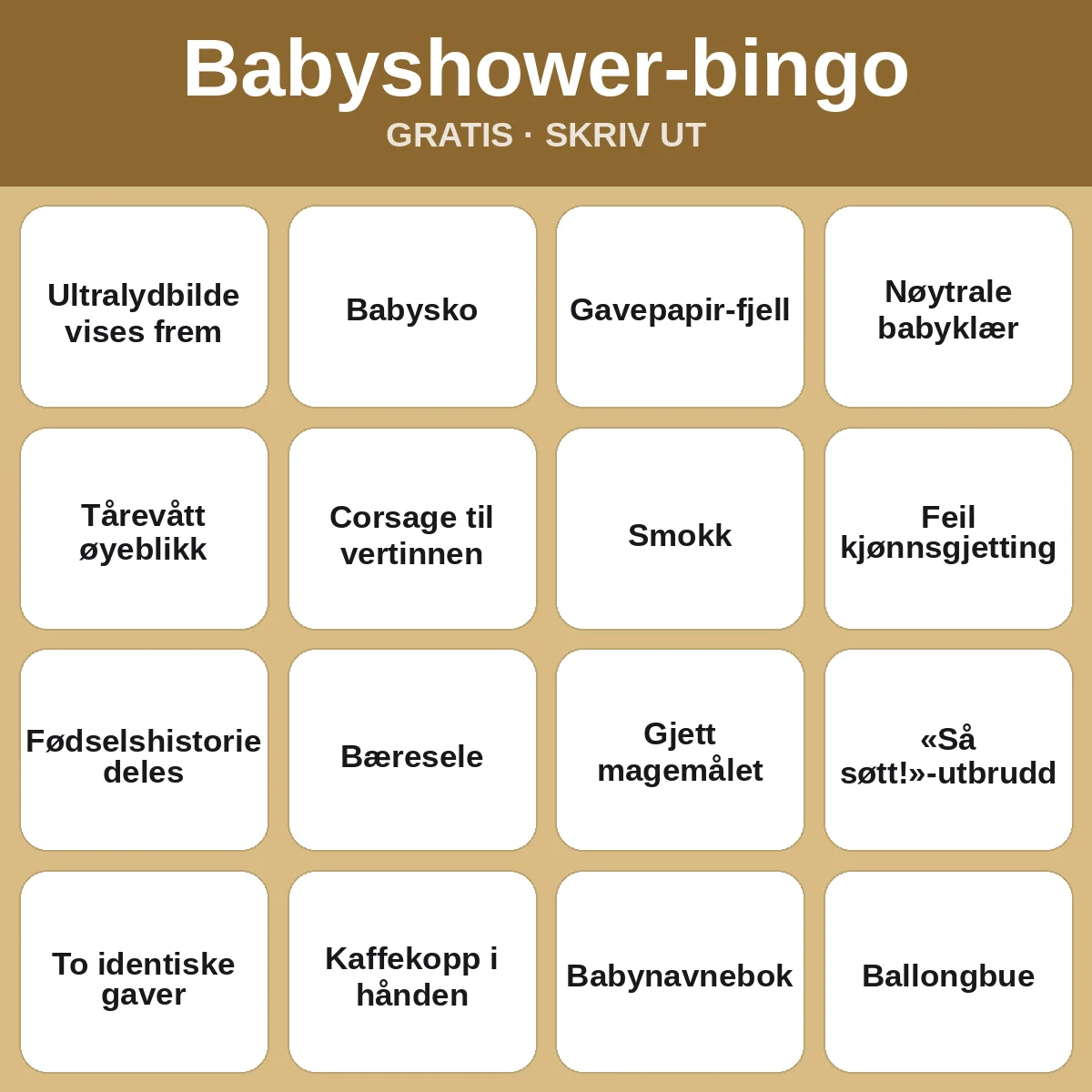 Babyshower-bingo – gratis bingo til utskrift for barn