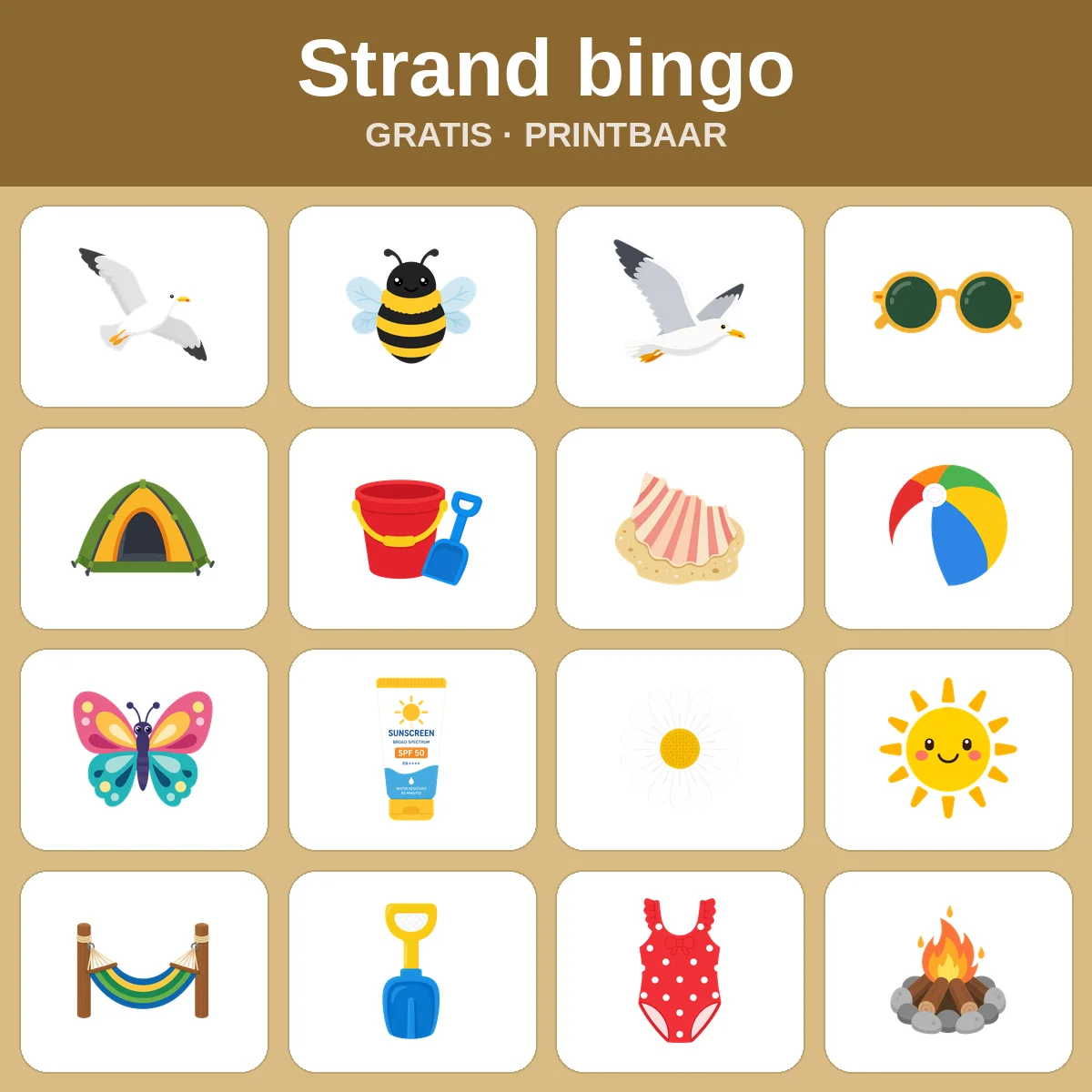 Strand bingo – gratis bingo om te printen voor kinderen