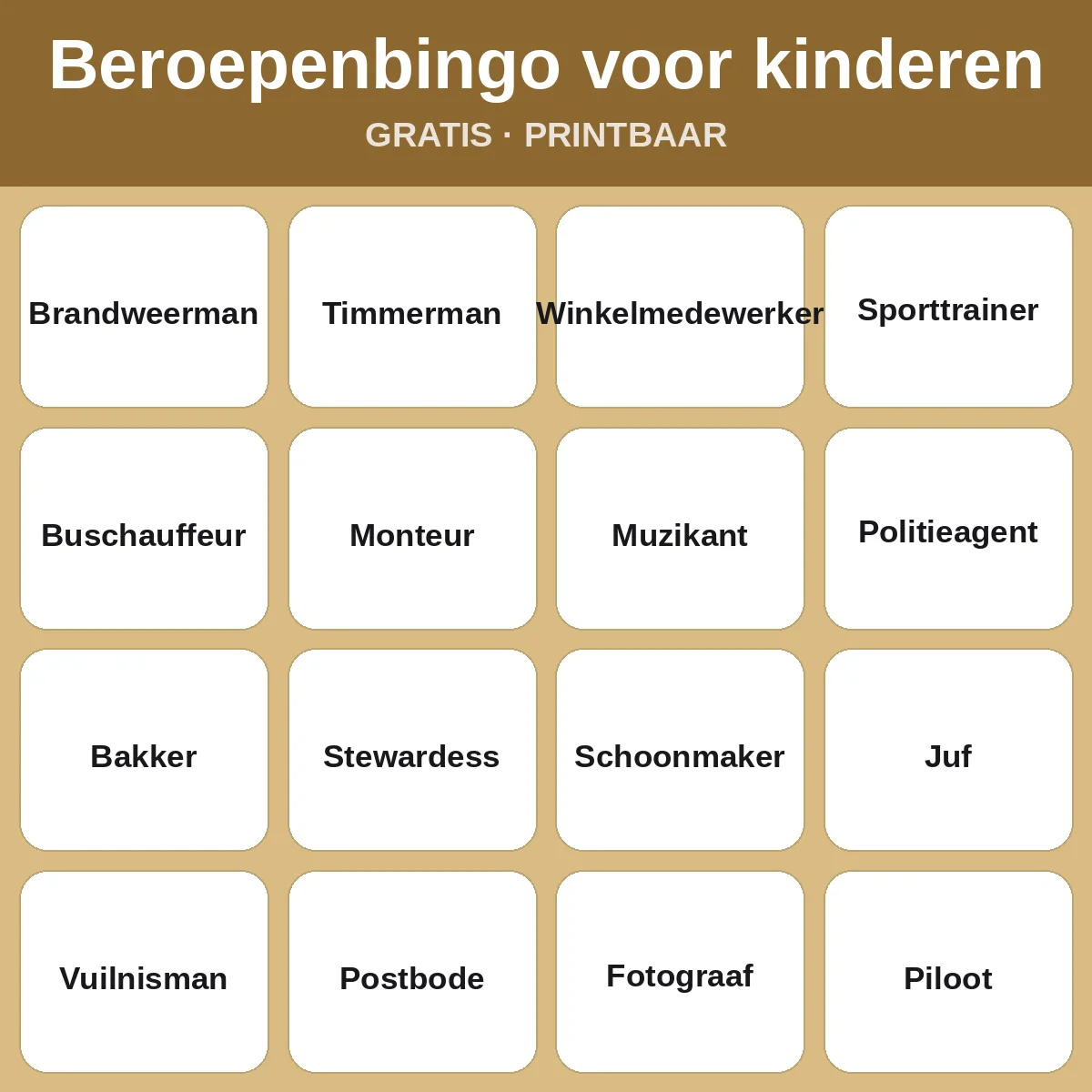 Beroepenbingo voor kinderen – gratis bingo om te printen voor kinderen