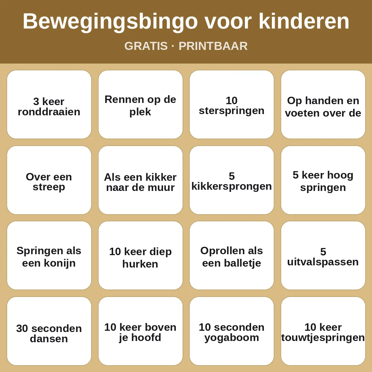 Bewegingsbingo voor kinderen – gratis bingo om te printen voor kinderen