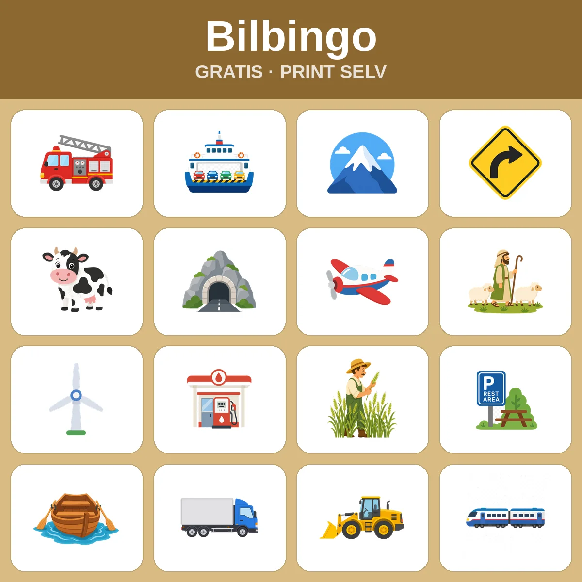 Bilbingo – gratis bingo til print for børn