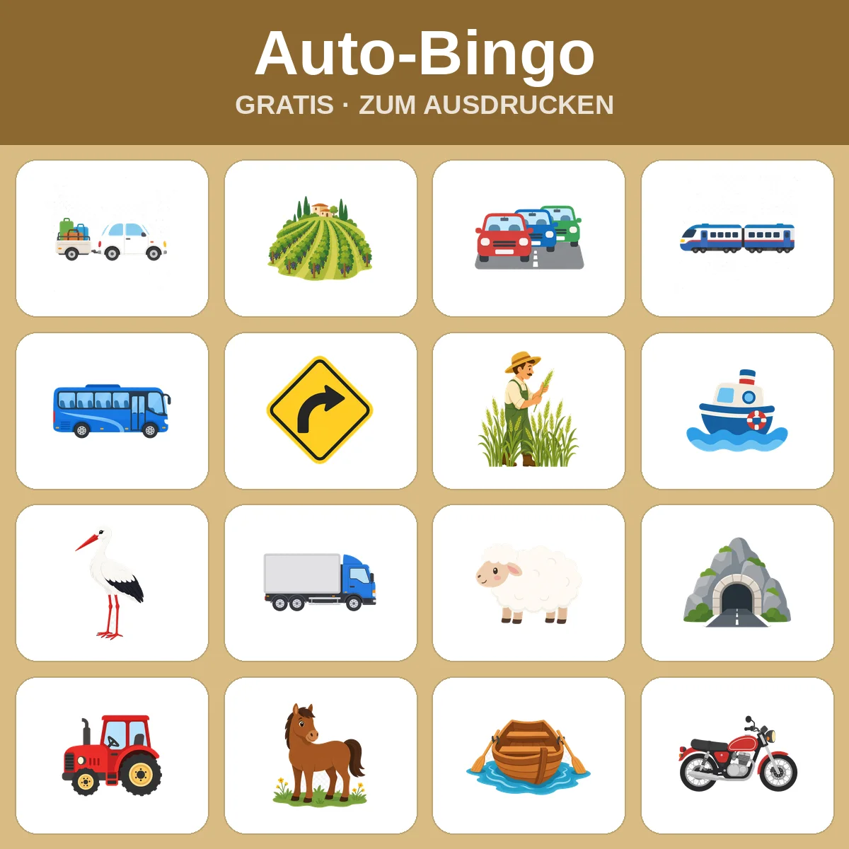 Auto-Bingo – kostenloses Bingo zum Ausdrucken für Kinder