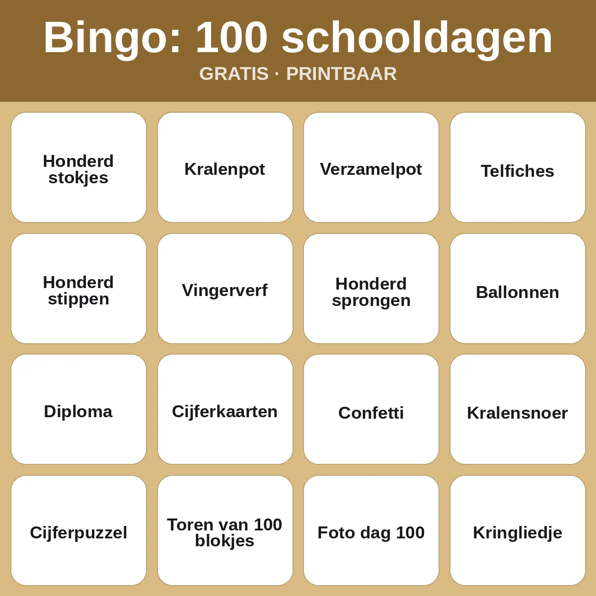 Bingo: 100 schooldagen – gratis bingo om te printen voor kinderen