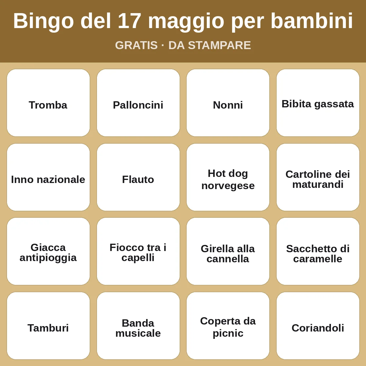 Bingo del 17 maggio per bambini – bingo gratis da stampare per bambini