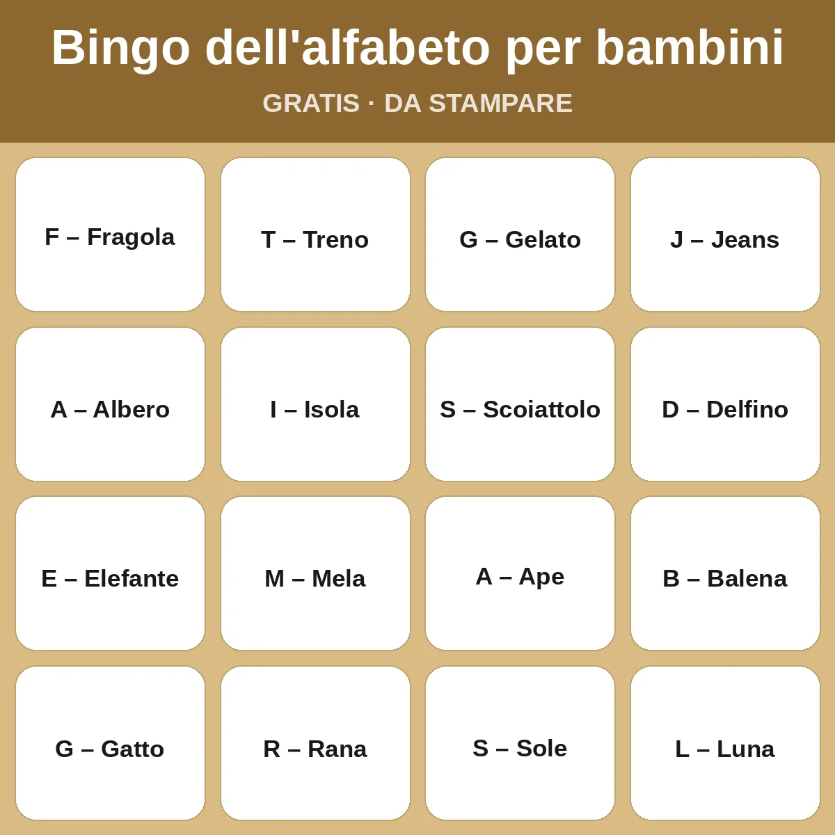 Bingo dell'alfabeto per bambini – bingo gratis da stampare per bambini