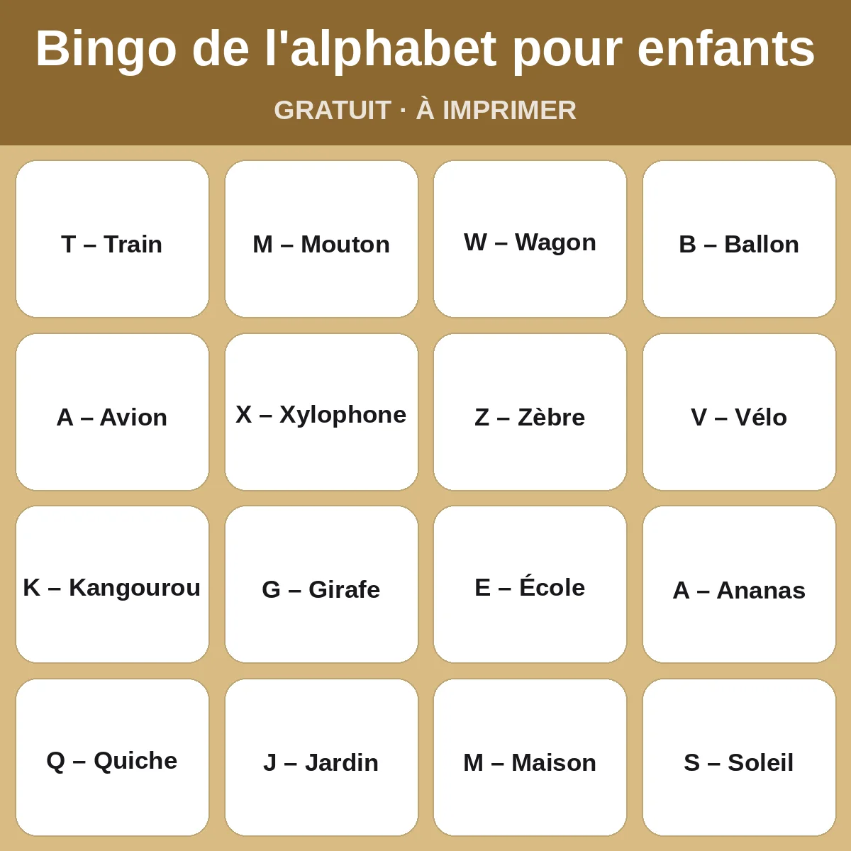 Bingo de l'alphabet pour enfants – bingo gratuit à imprimer pour enfants