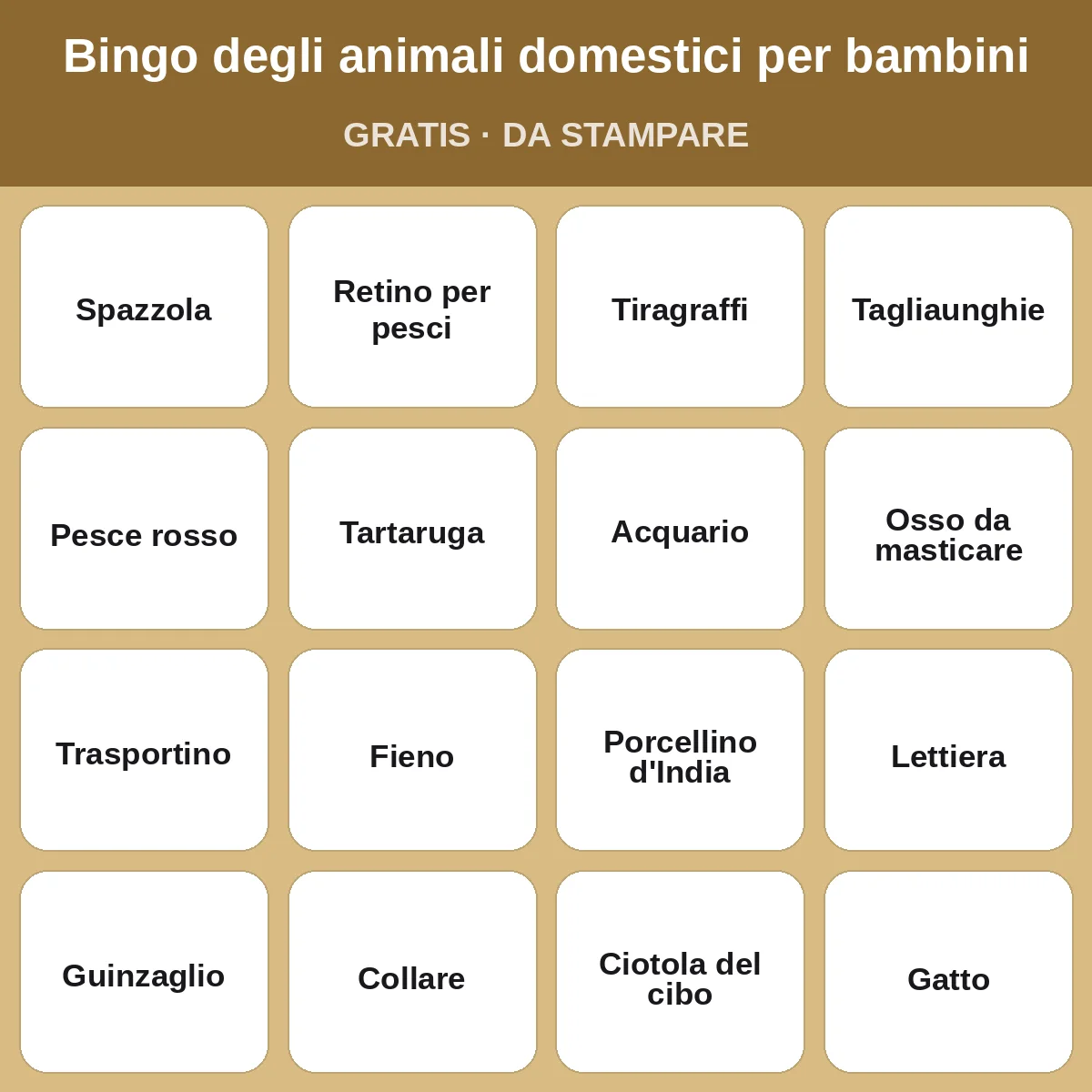 Bingo degli animali domestici per bambini – bingo gratis da stampare per bambini