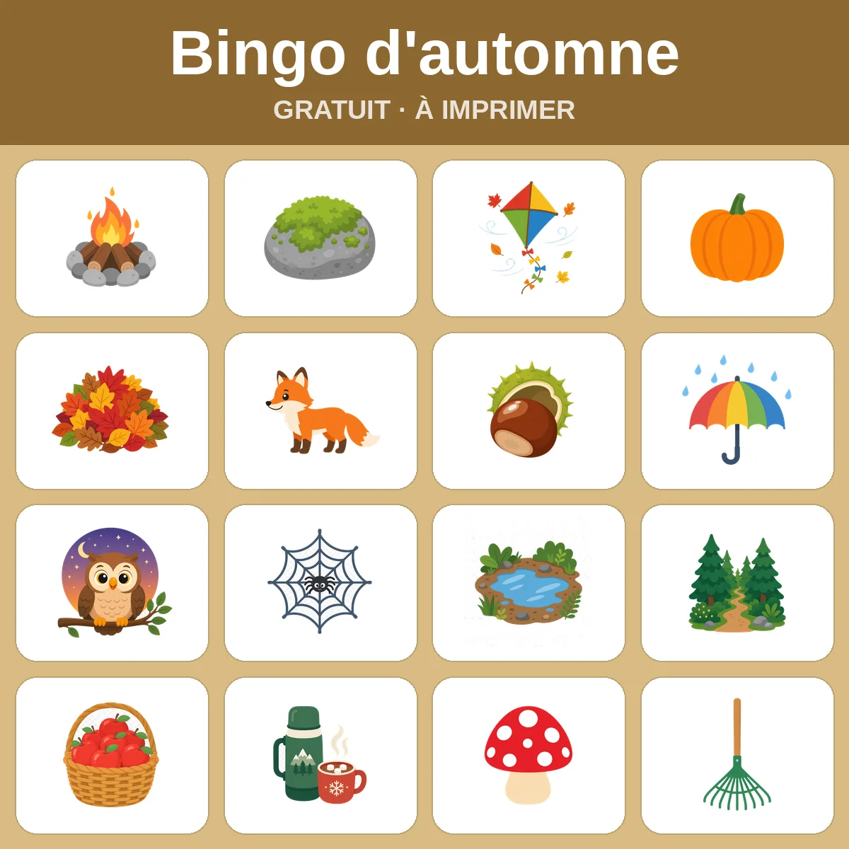 Bingo d'automne – bingo gratuit à imprimer pour enfants