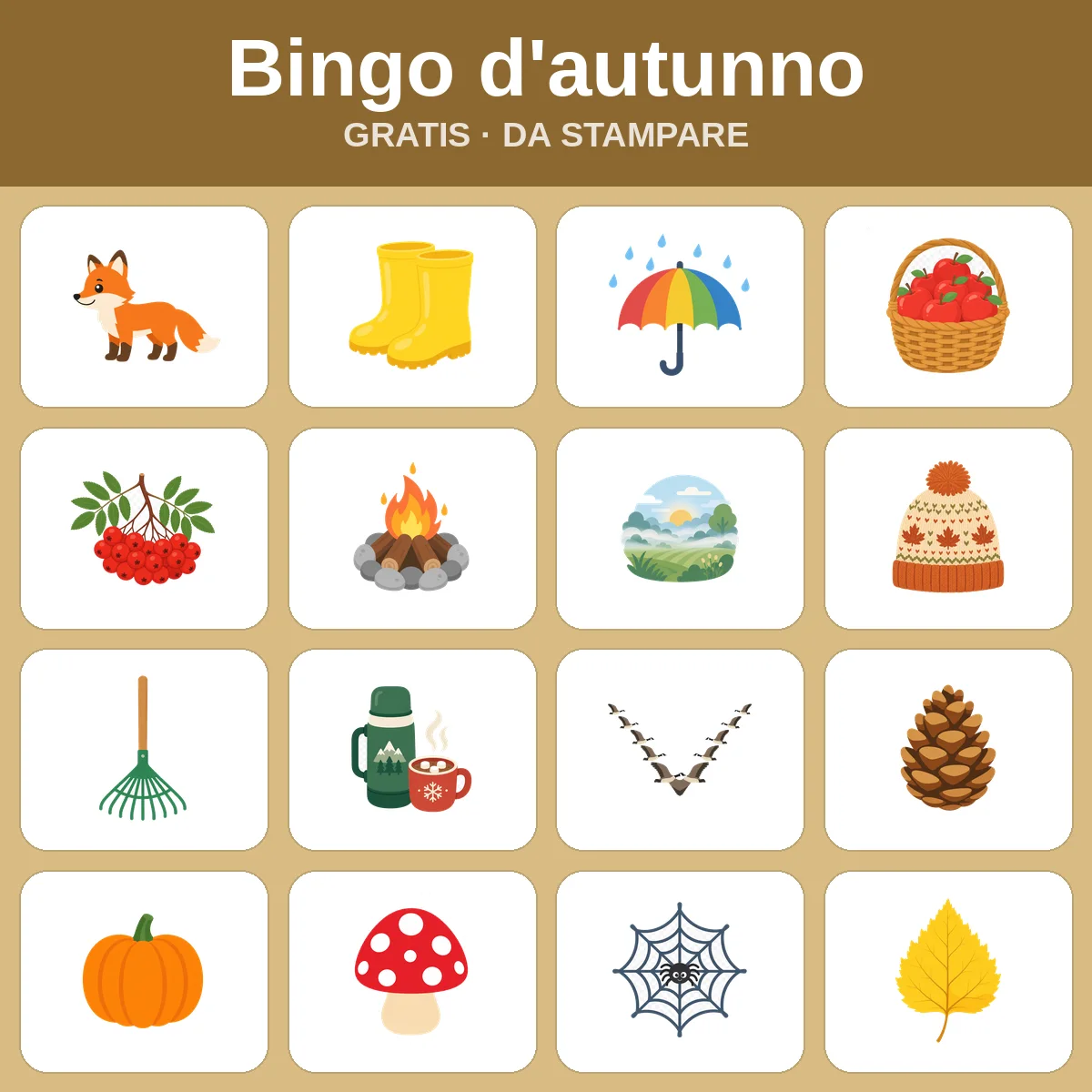 Bingo d'autunno – bingo gratis da stampare per bambini