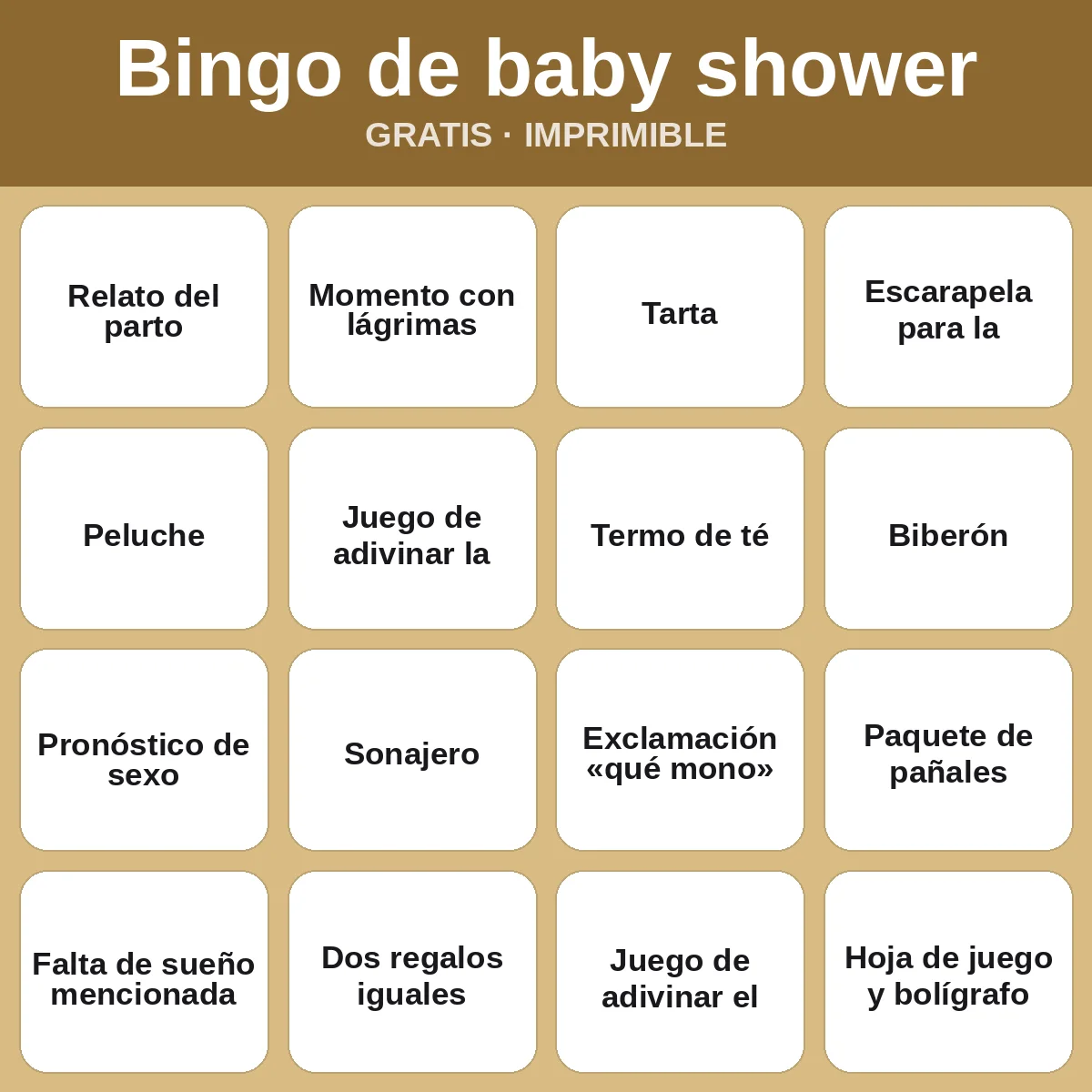 Bingo de baby shower – bingo gratis para imprimir para niños