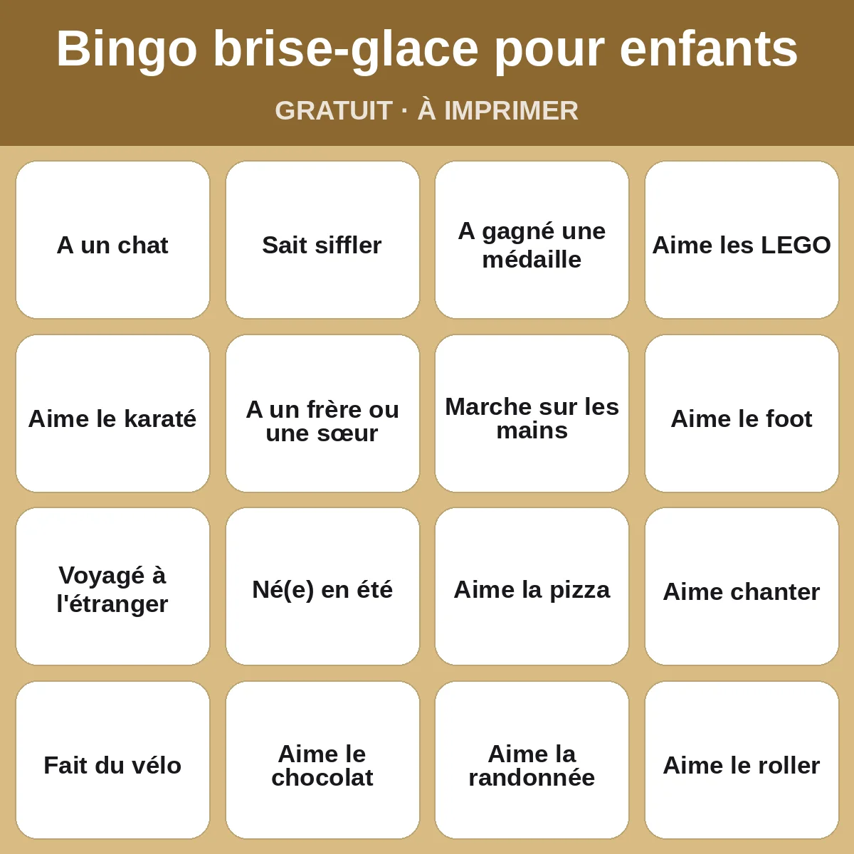 Bingo brise-glace pour enfants – bingo gratuit à imprimer pour enfants