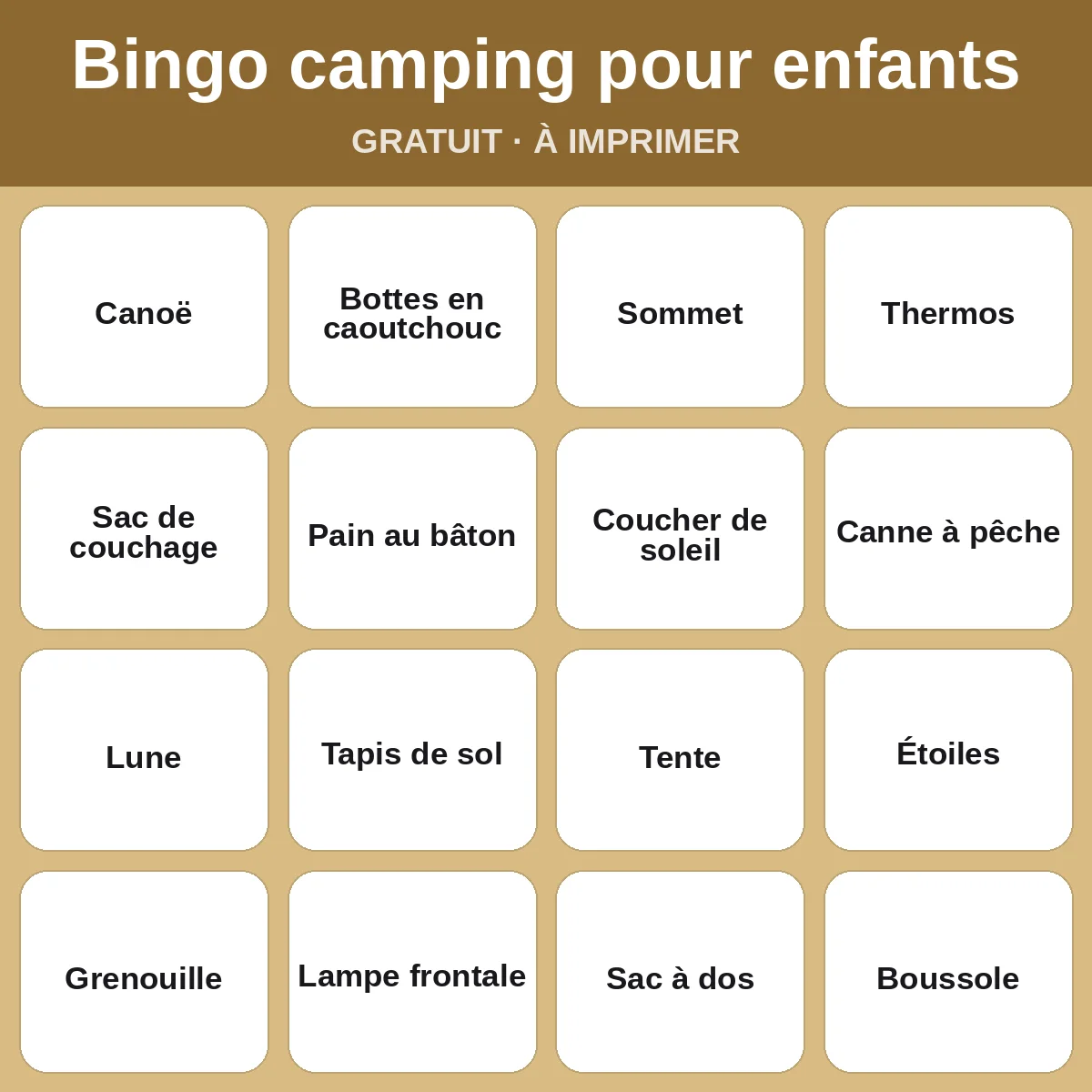 Bingo camping pour enfants – bingo gratuit à imprimer pour enfants