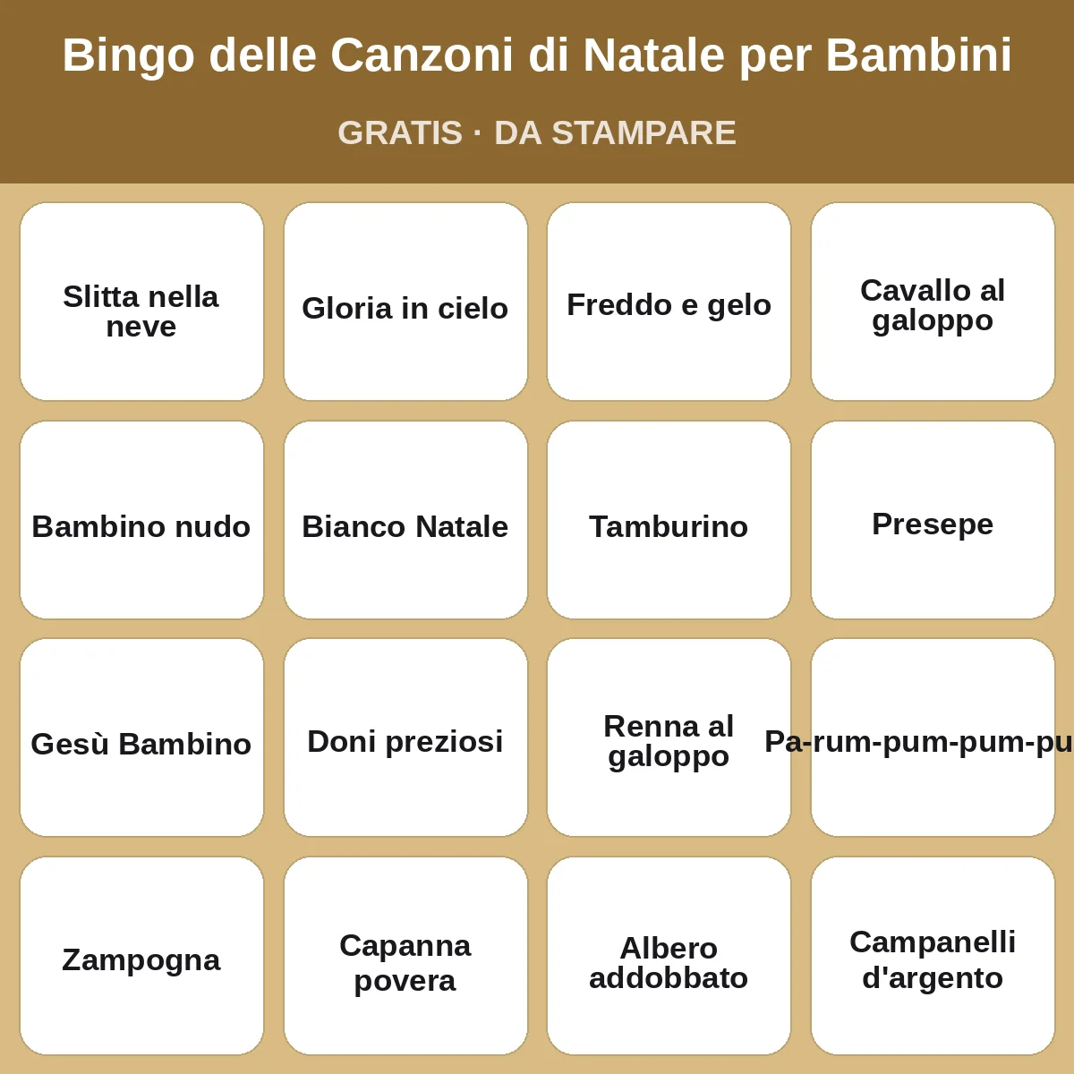 Bingo delle Canzoni di Natale per Bambini – bingo gratis da stampare per bambini