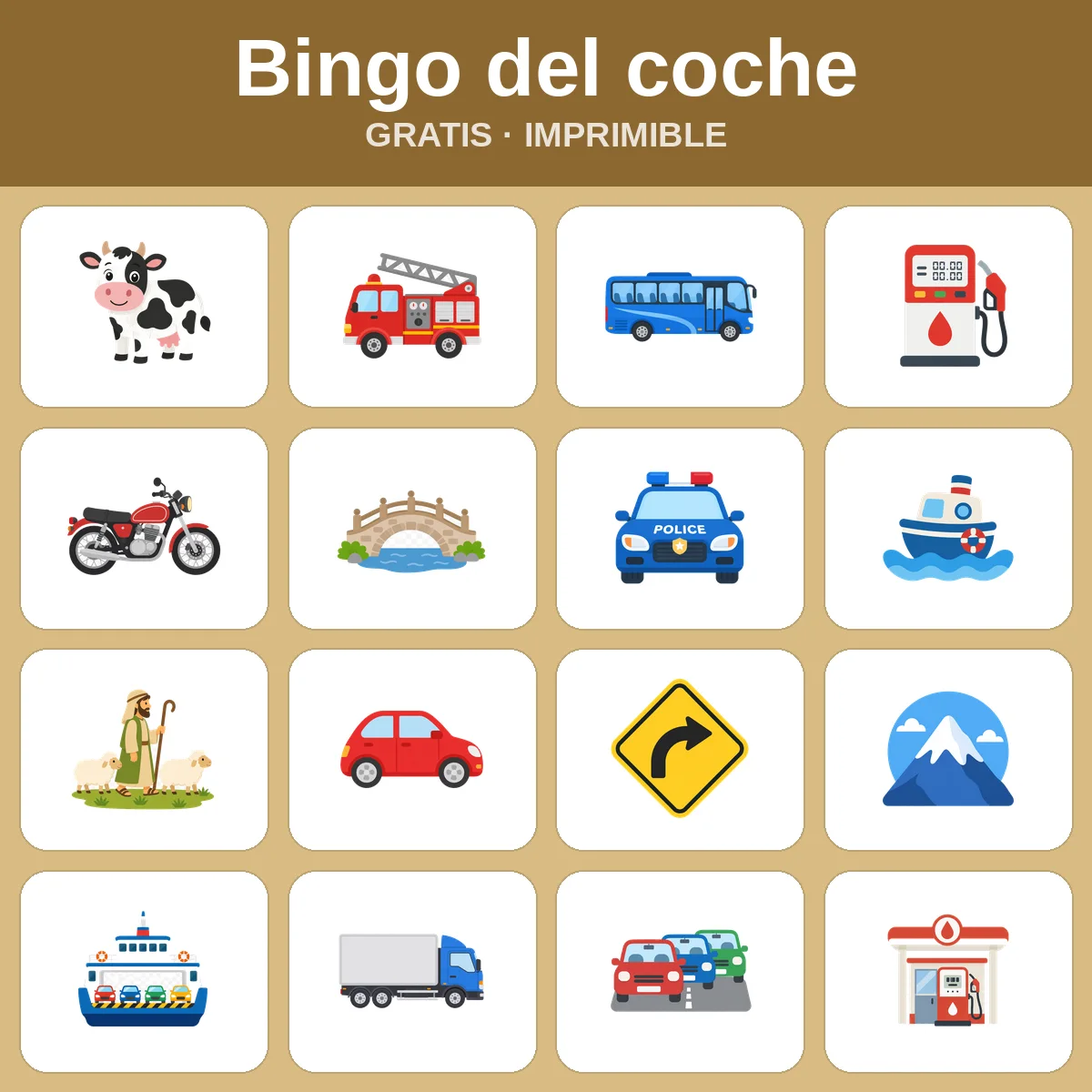 Bingo del coche – bingo gratis para imprimir para niños