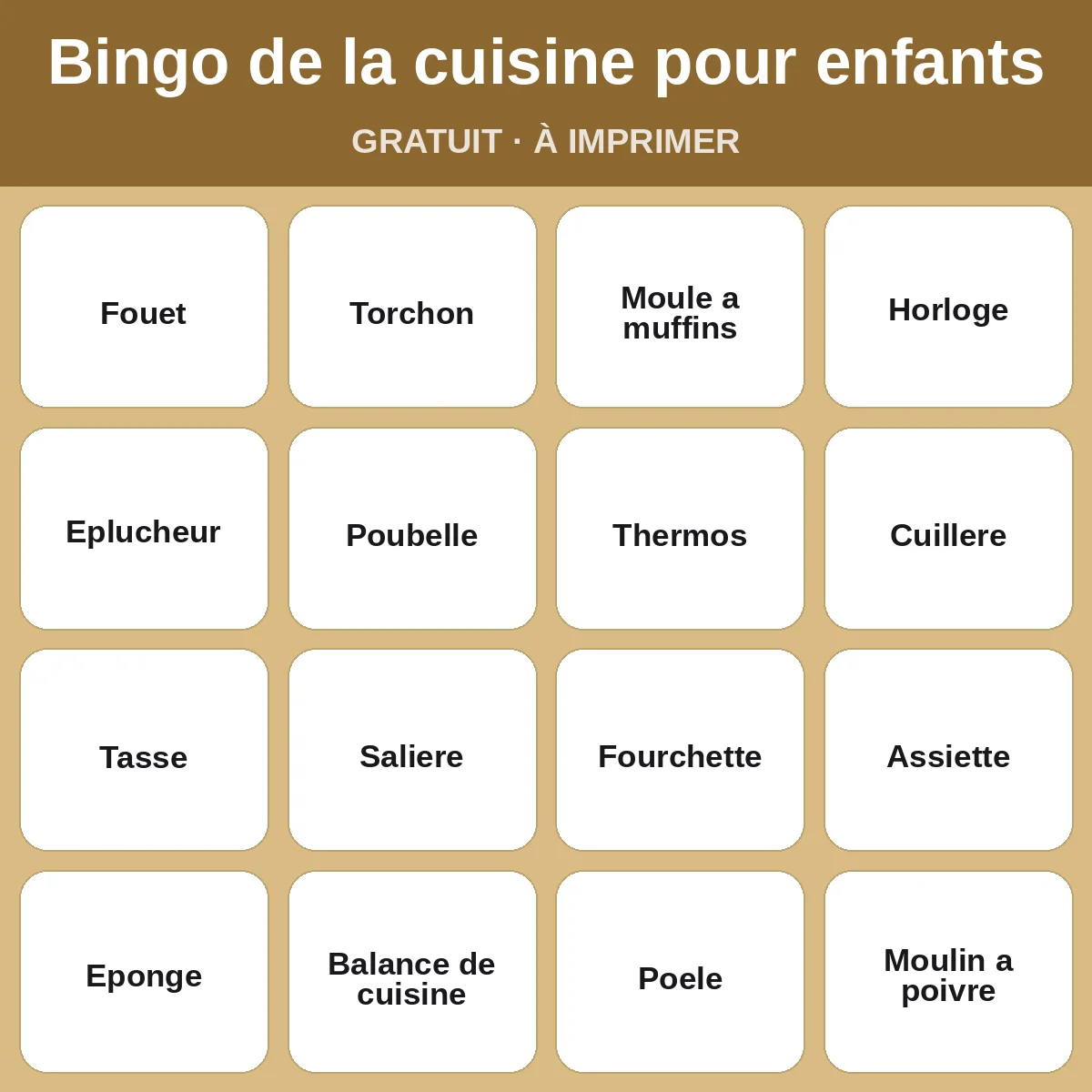 Bingo de la cuisine pour enfants – bingo gratuit à imprimer pour enfants