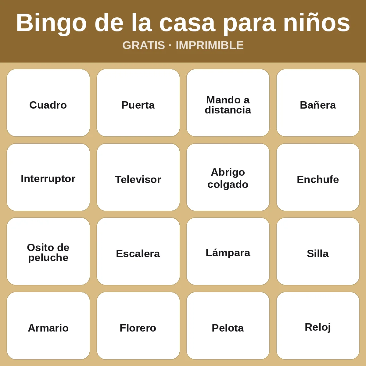 Bingo de la casa para niños – bingo gratis para imprimir para niños