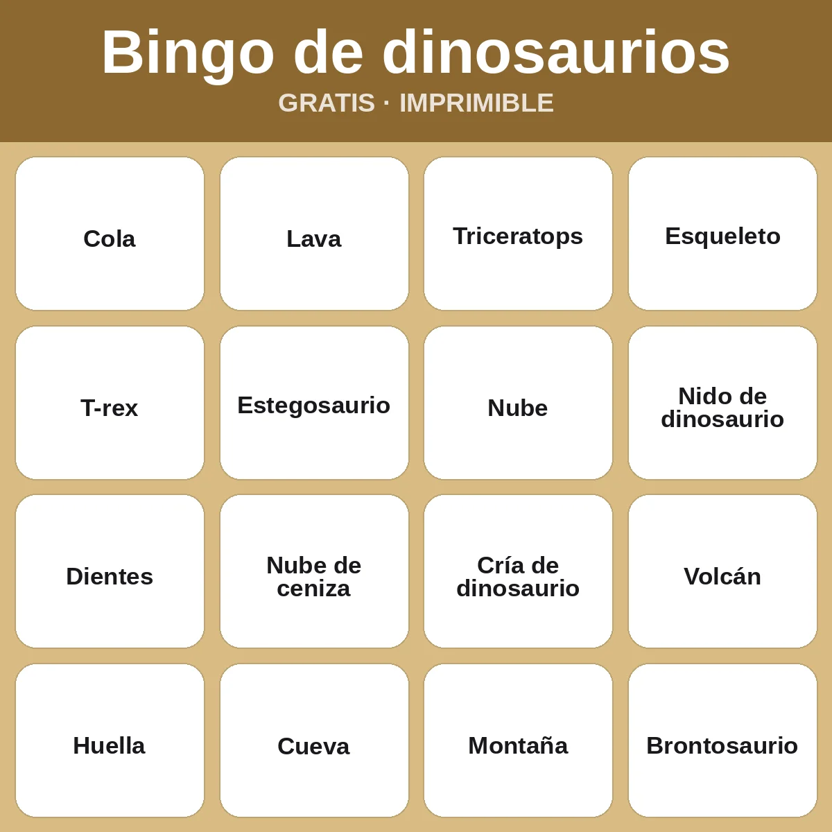 Bingo de dinosaurios – bingo gratis para imprimir para niños