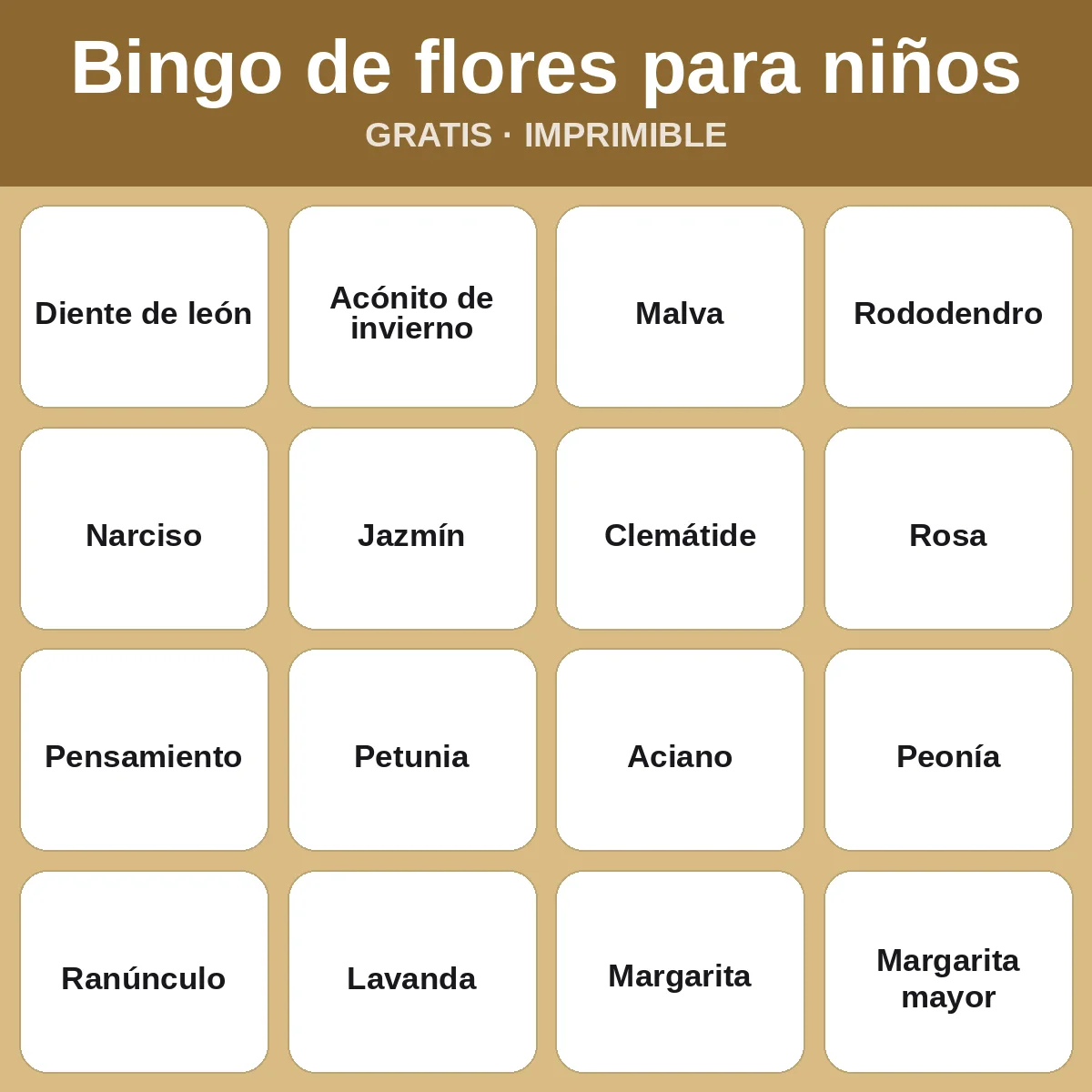 Bingo de flores para niños – bingo gratis para imprimir para niños