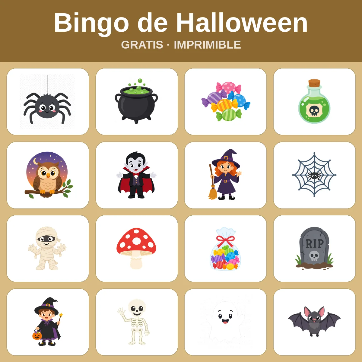 Bingo de Halloween – bingo gratis para imprimir para niños