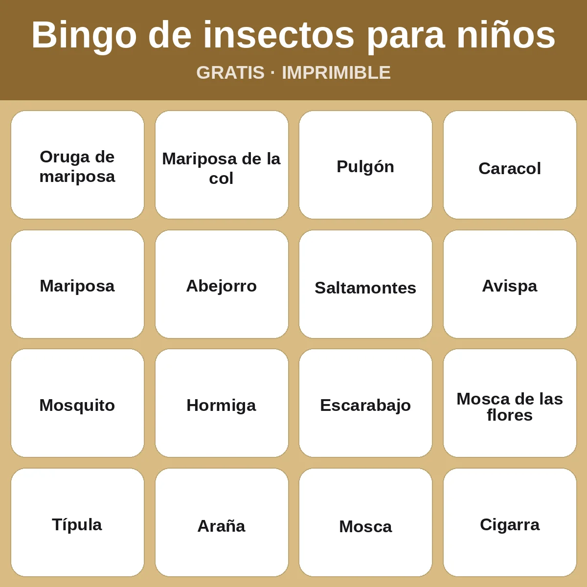 Bingo de insectos para niños – bingo gratis para imprimir para niños