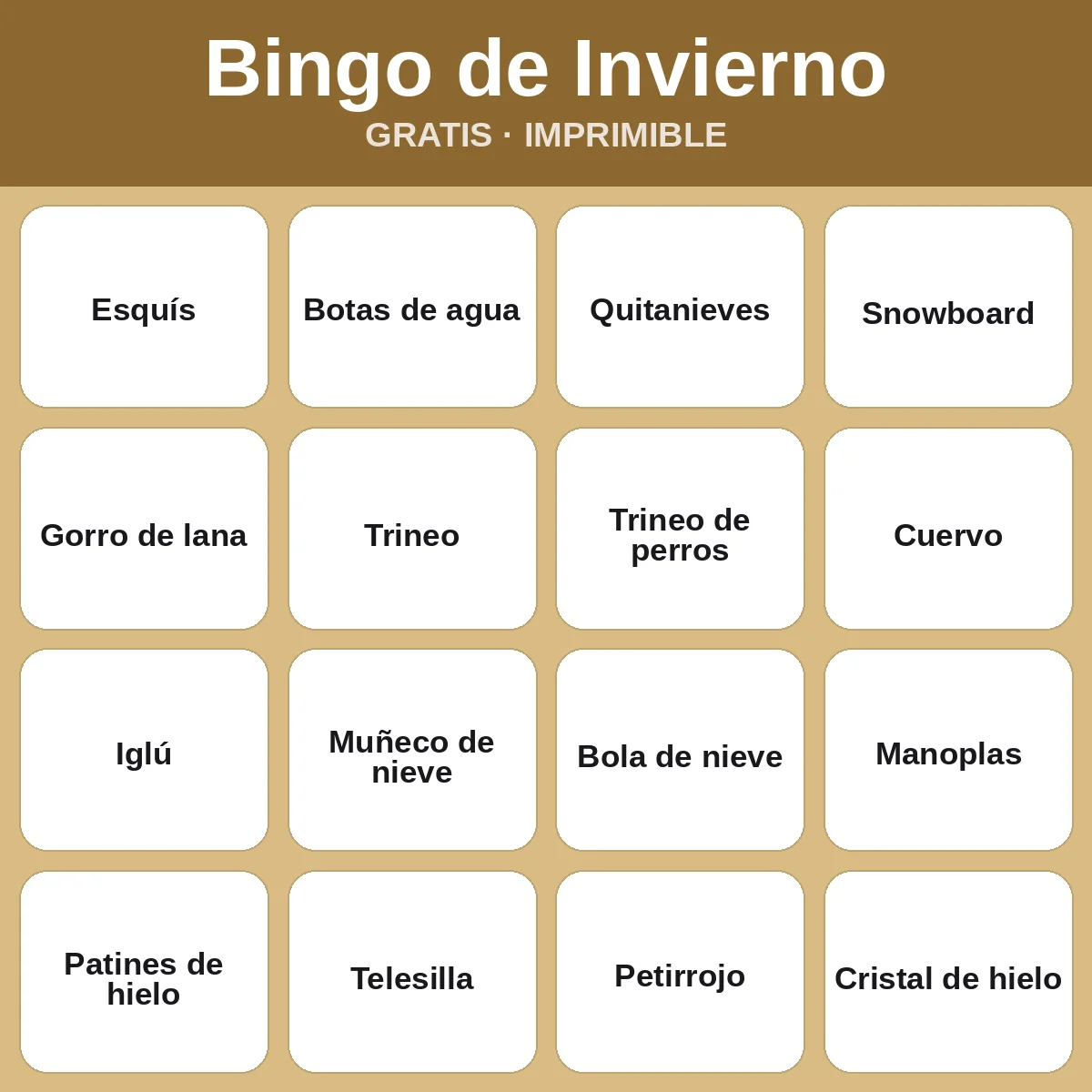 Bingo de Invierno – bingo gratis para imprimir para niños