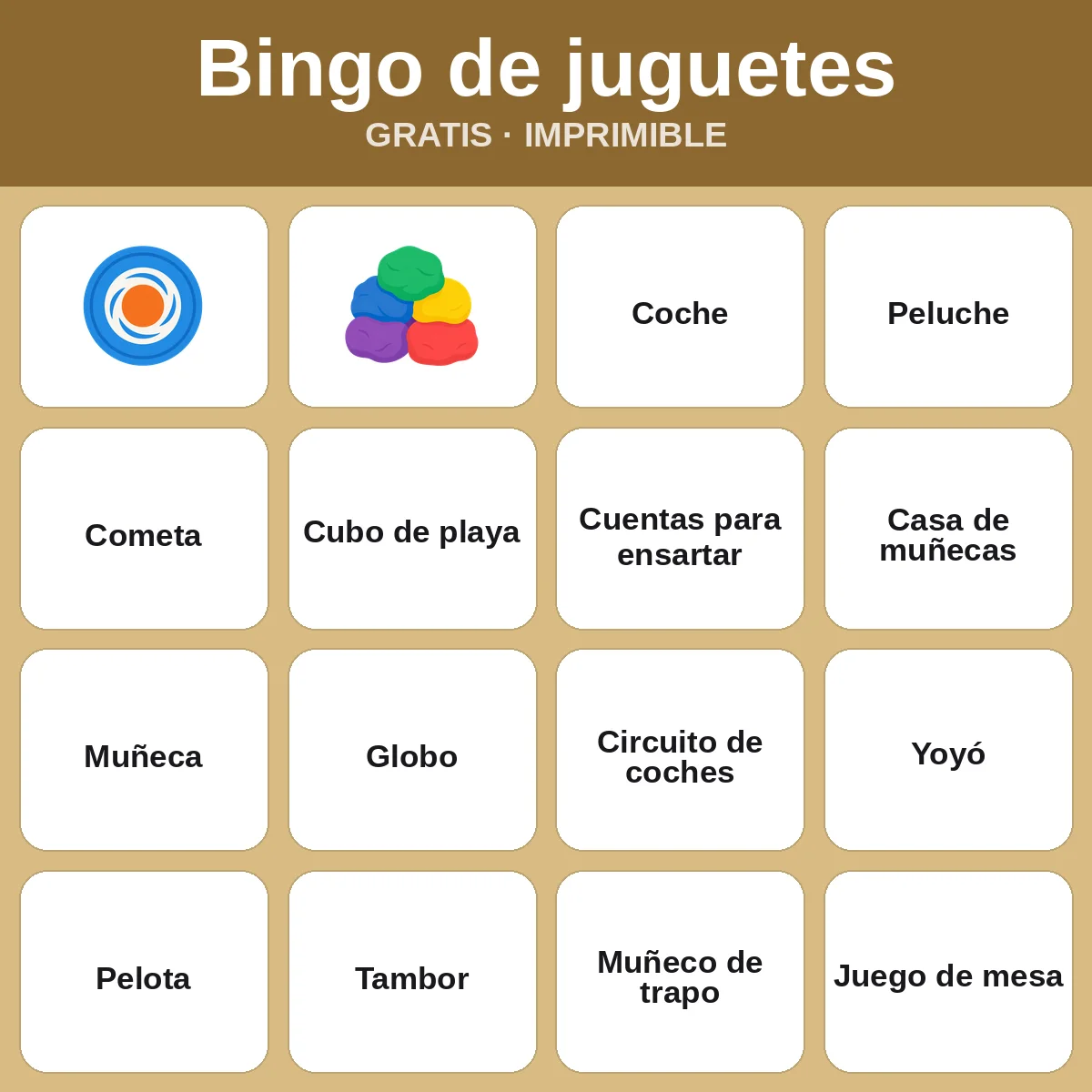 Bingo de juguetes – bingo gratis para imprimir para niños