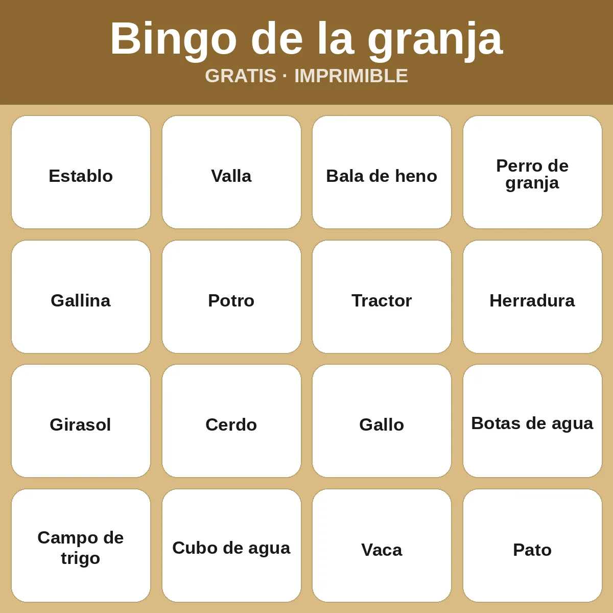 Bingo de la granja – bingo gratis para imprimir para niños