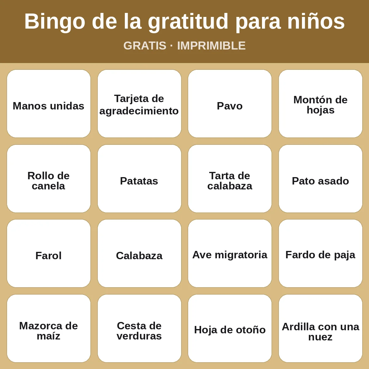 Bingo de la gratitud para niños – bingo gratis para imprimir para niños