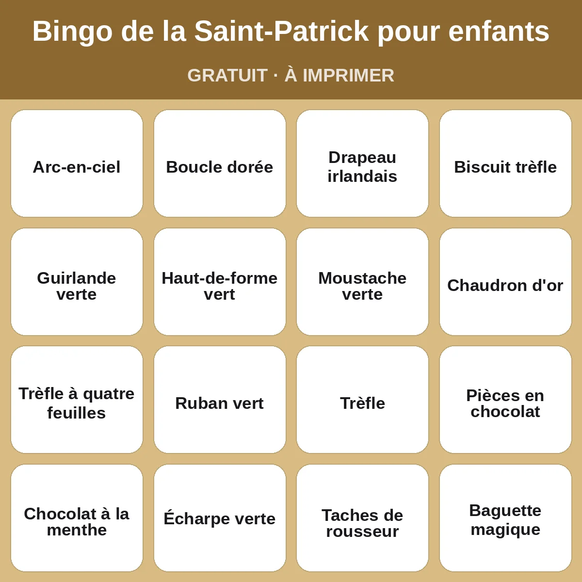 Bingo de la Saint-Patrick pour enfants – bingo gratuit à imprimer pour enfants