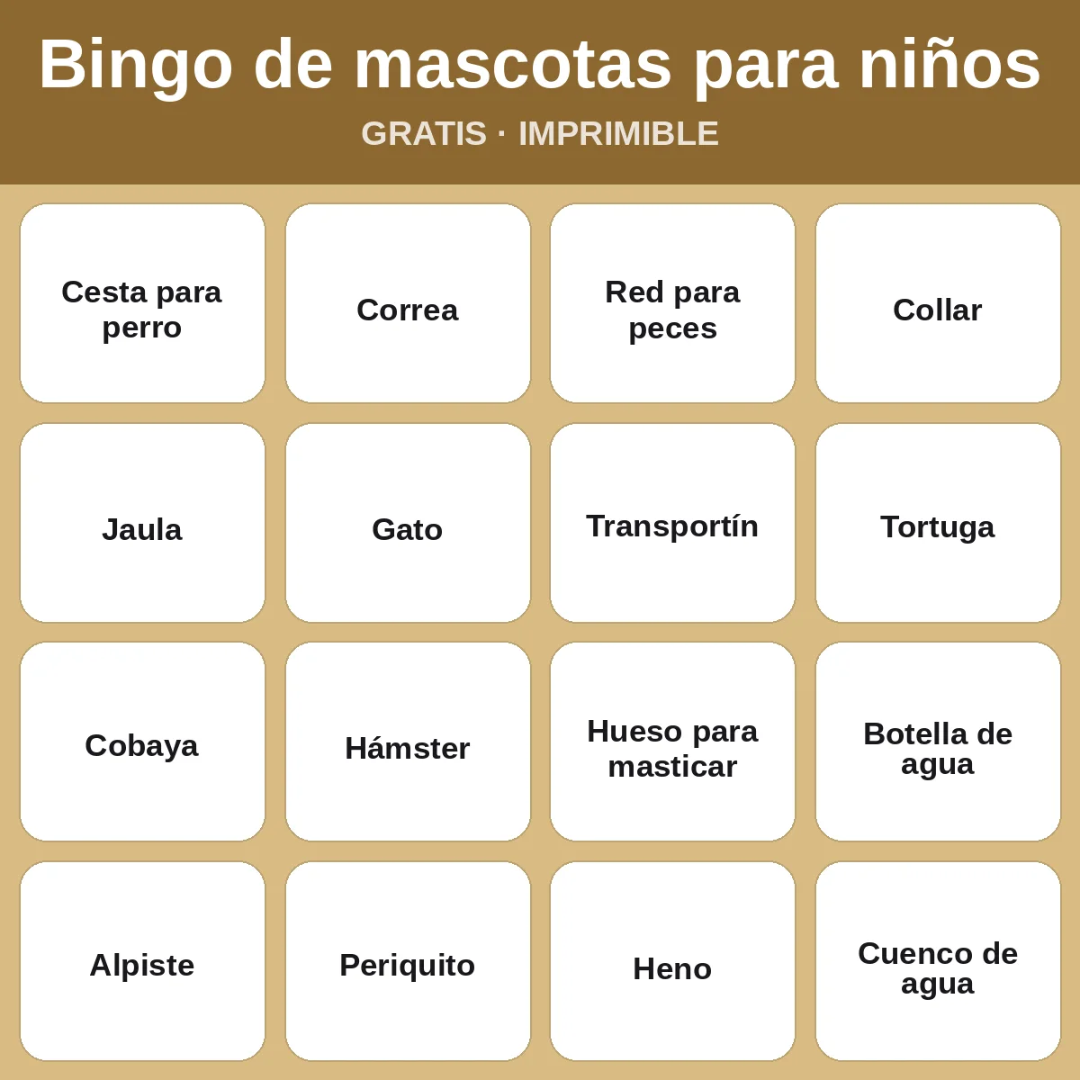 Bingo de mascotas para niños – bingo gratis para imprimir para niños