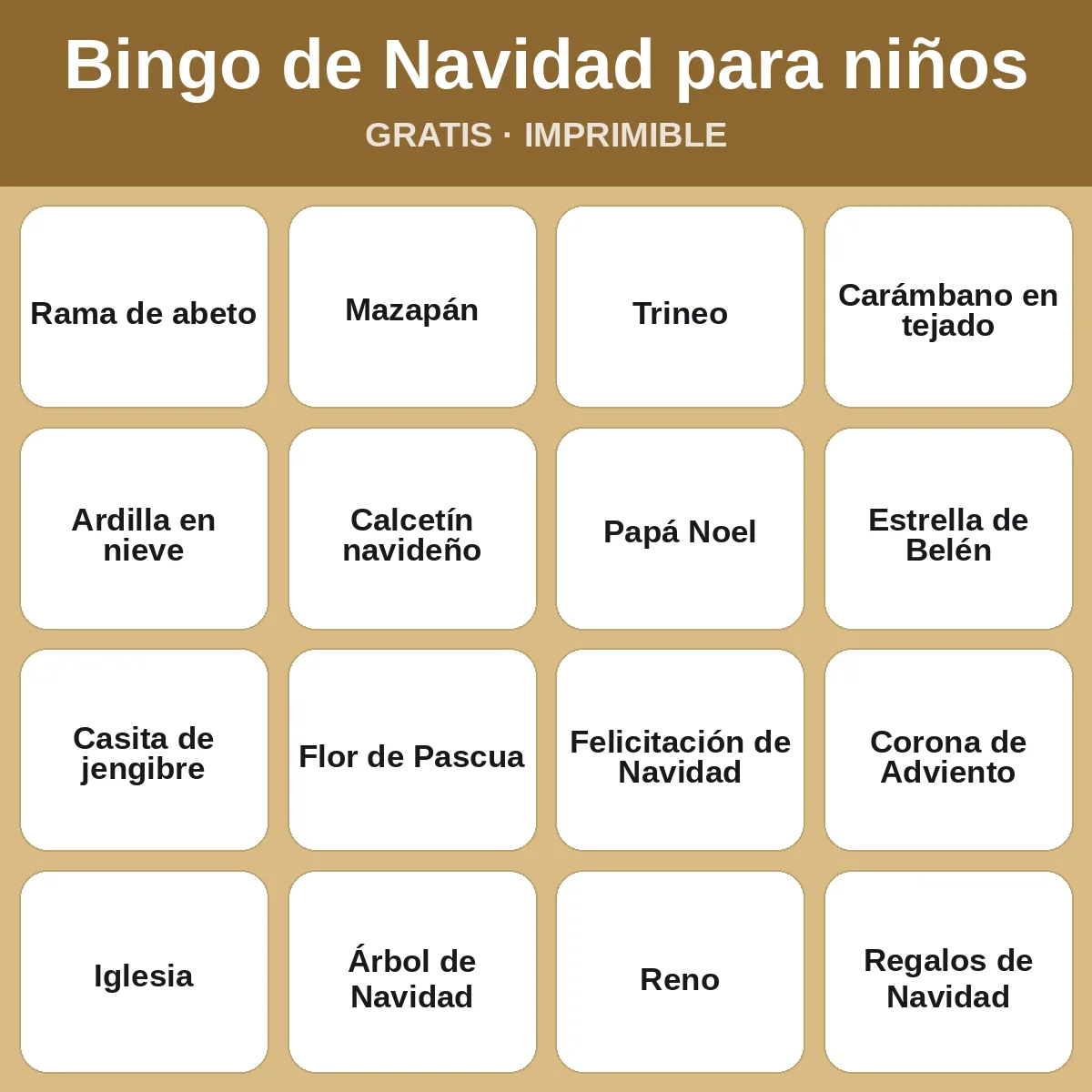 Bingo de Navidad para niños – bingo gratis para imprimir para niños