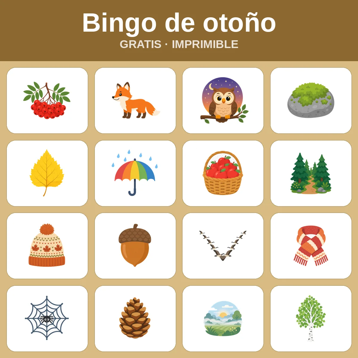 Bingo de otoño – bingo gratis para imprimir para niños