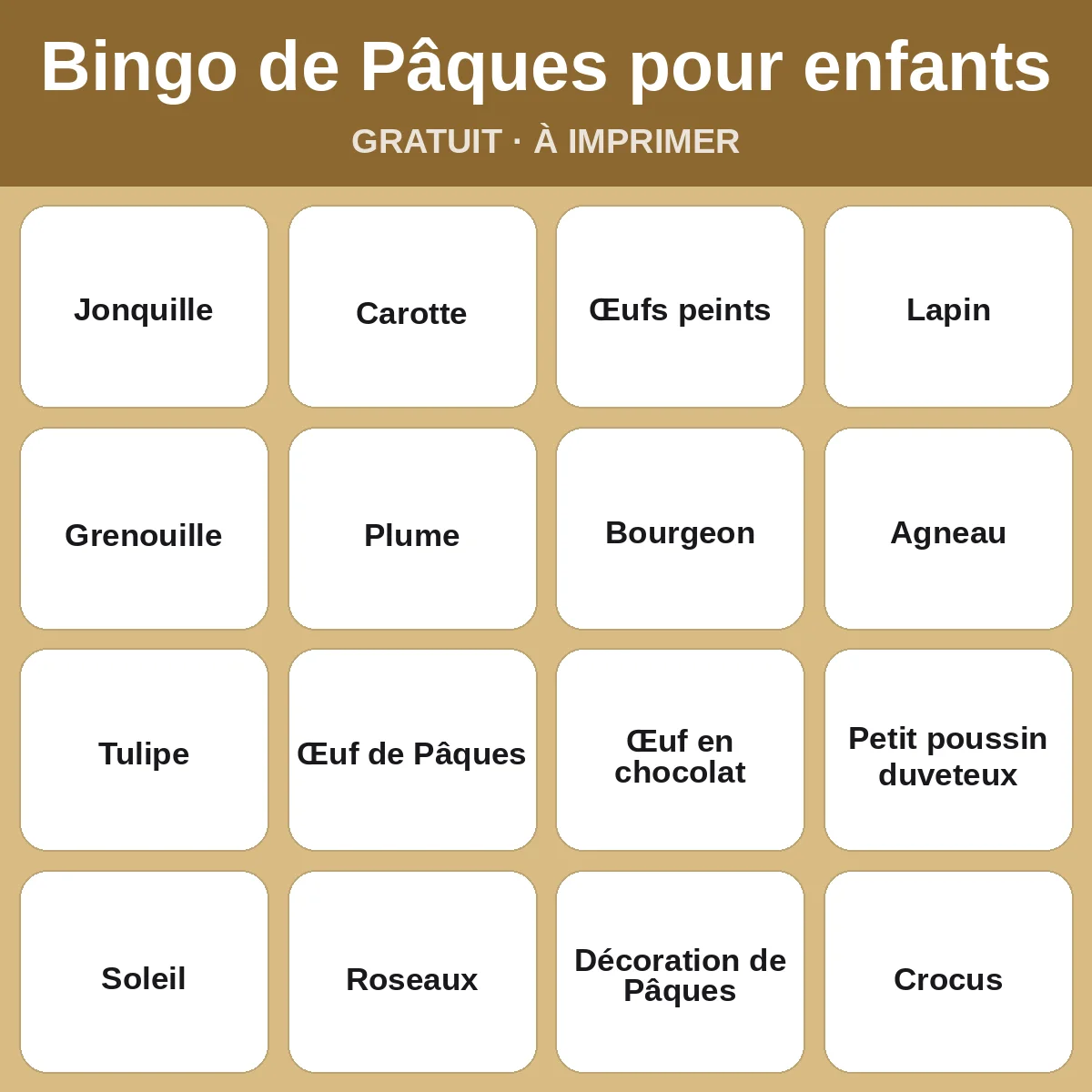 Bingo de Pâques pour enfants – bingo gratuit à imprimer pour enfants