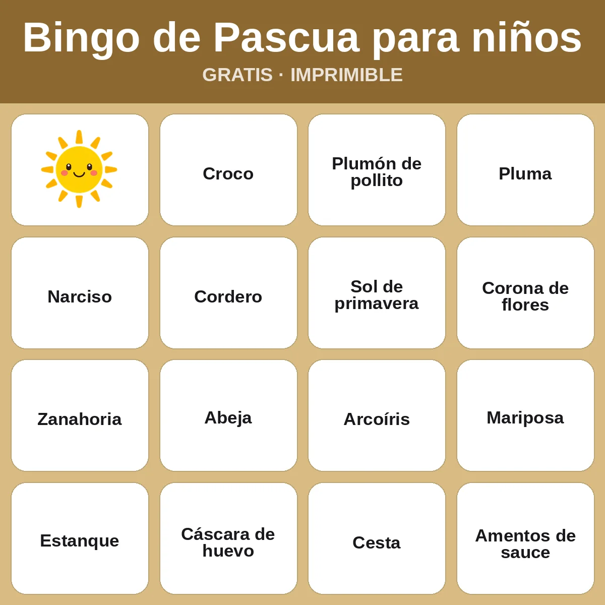Bingo de Pascua para niños – bingo gratis para imprimir para niños