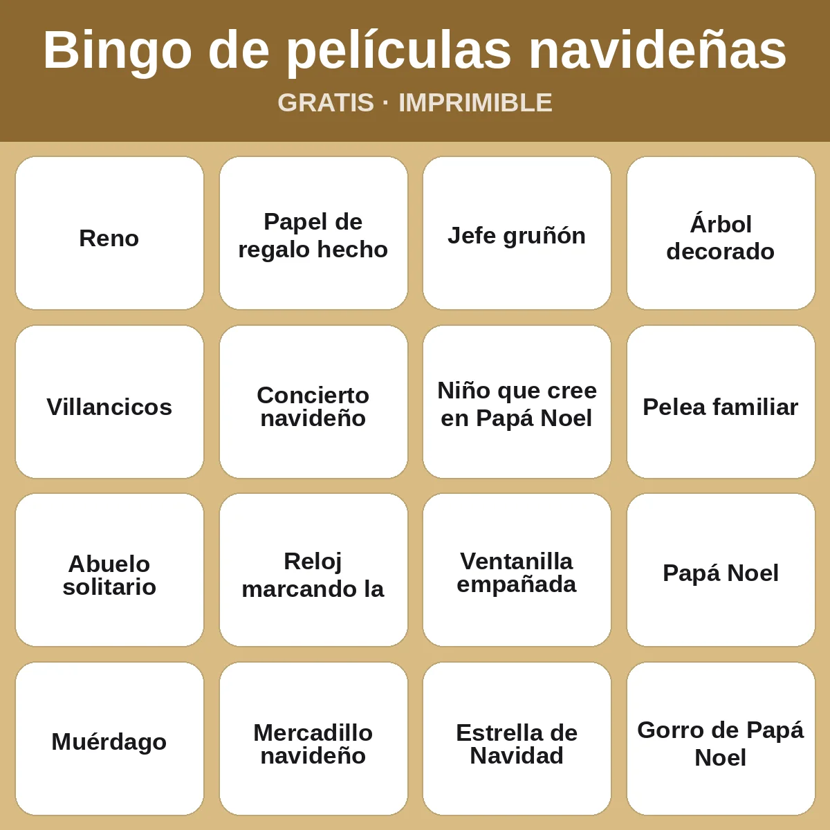 Bingo de películas navideñas – bingo gratis para imprimir para niños