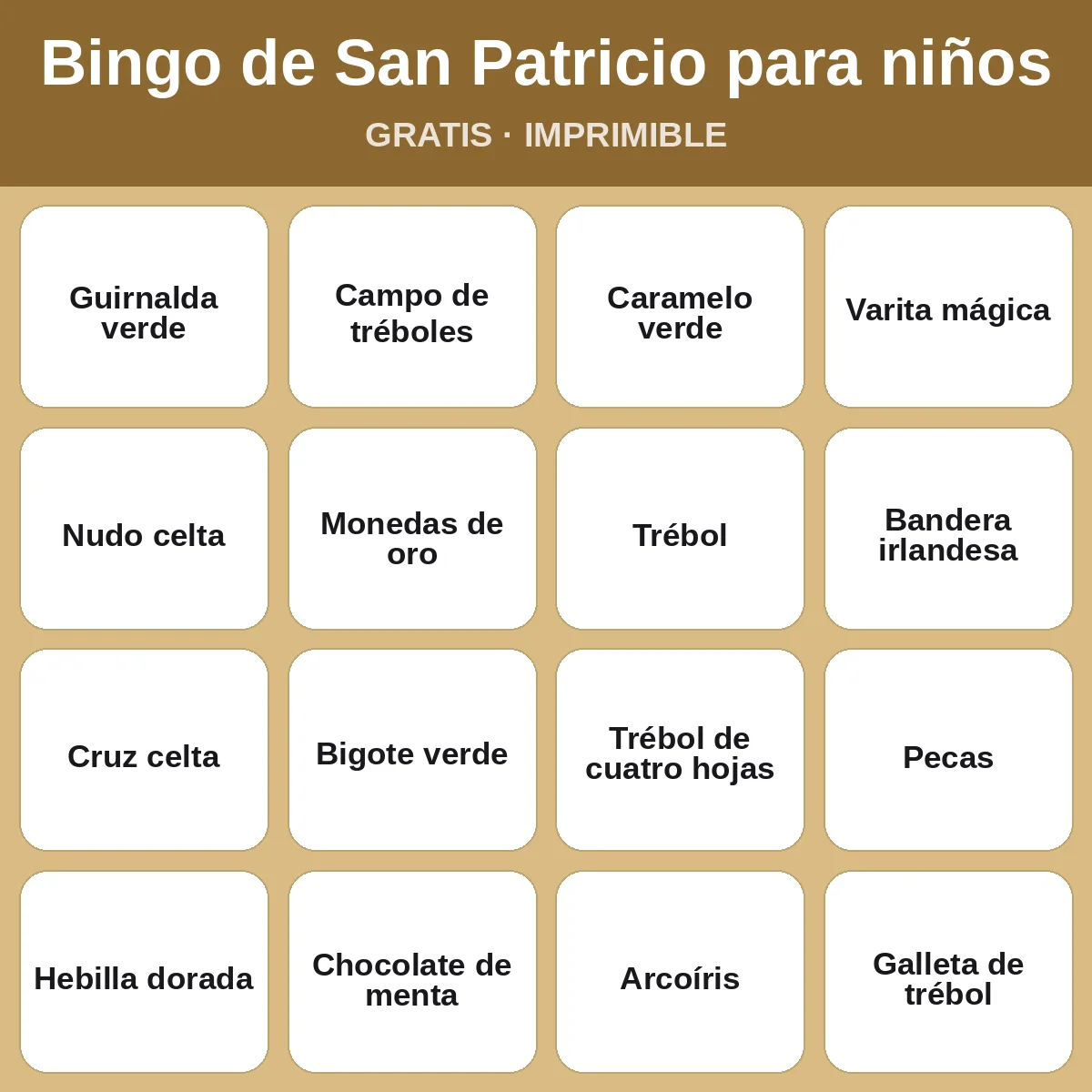 Bingo de San Patricio para niños – bingo gratis para imprimir para niños