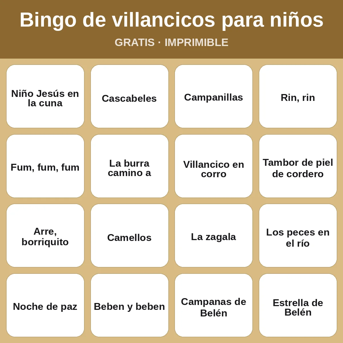 Bingo de villancicos para niños – bingo gratis para imprimir para niños