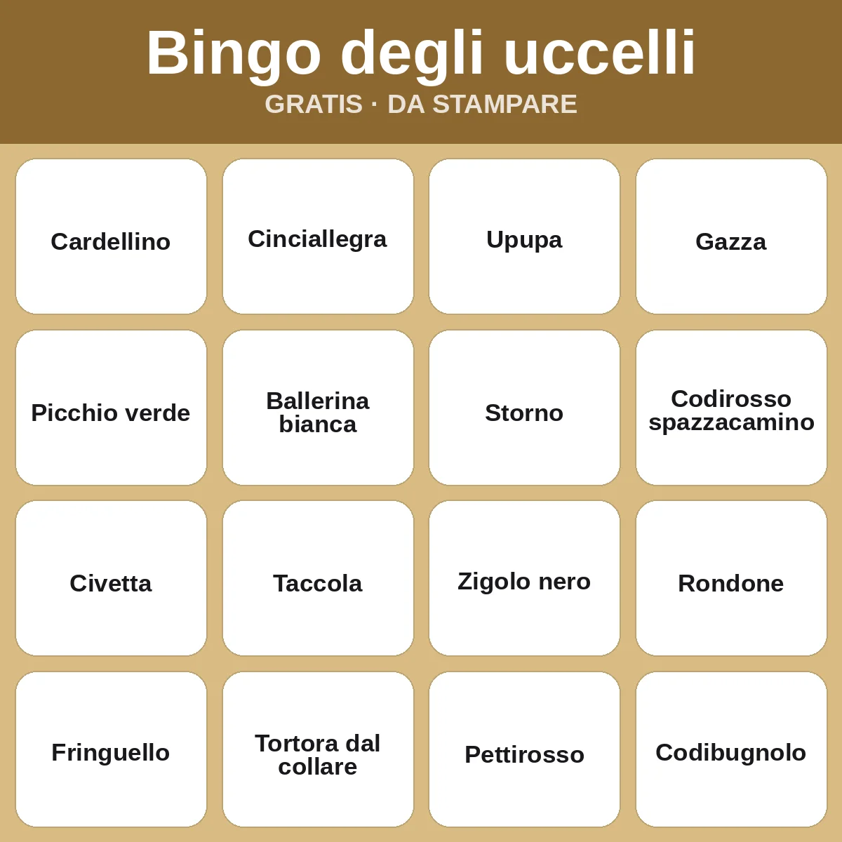 Bingo degli uccelli – bingo gratis da stampare per bambini