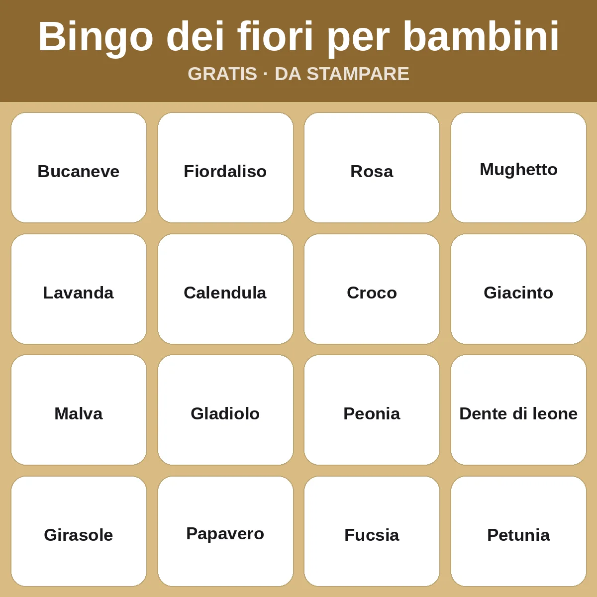 Bingo dei fiori per bambini – bingo gratis da stampare per bambini