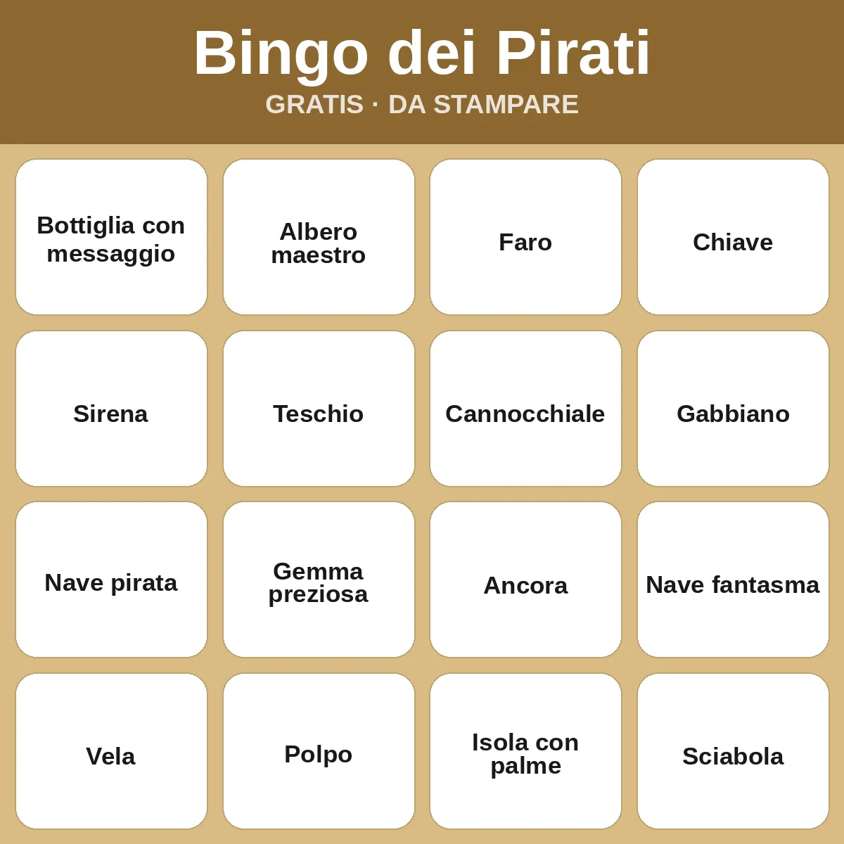 Bingo dei Pirati – bingo gratis da stampare per bambini