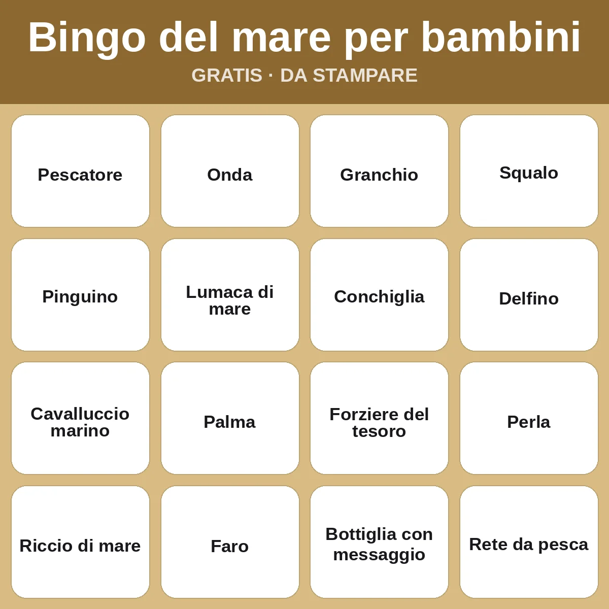 Bingo del mare per bambini – bingo gratis da stampare per bambini