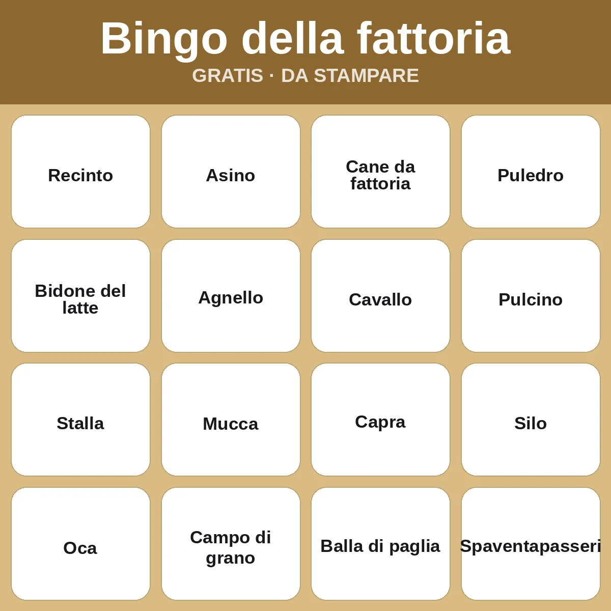 Bingo della fattoria – bingo gratis da stampare per bambini