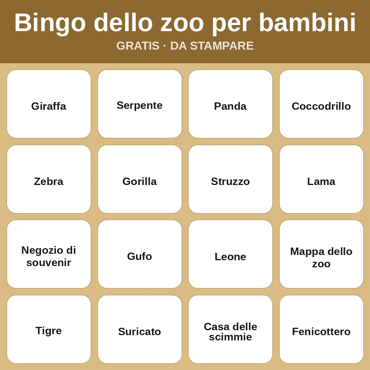 Bingo dello zoo per bambini – bingo gratis da stampare per bambini
